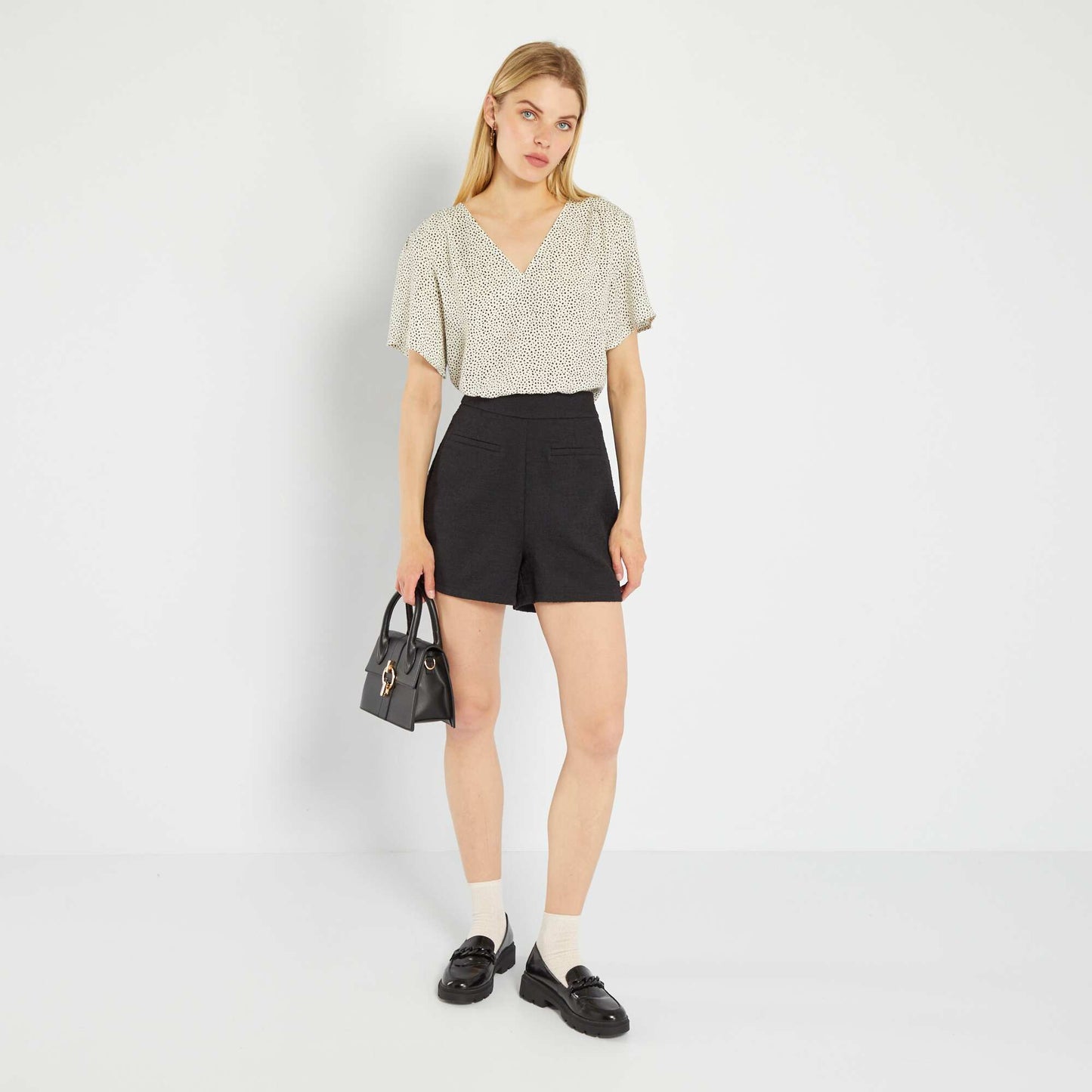 Blouse manches courtes imprimée BLANC POIS