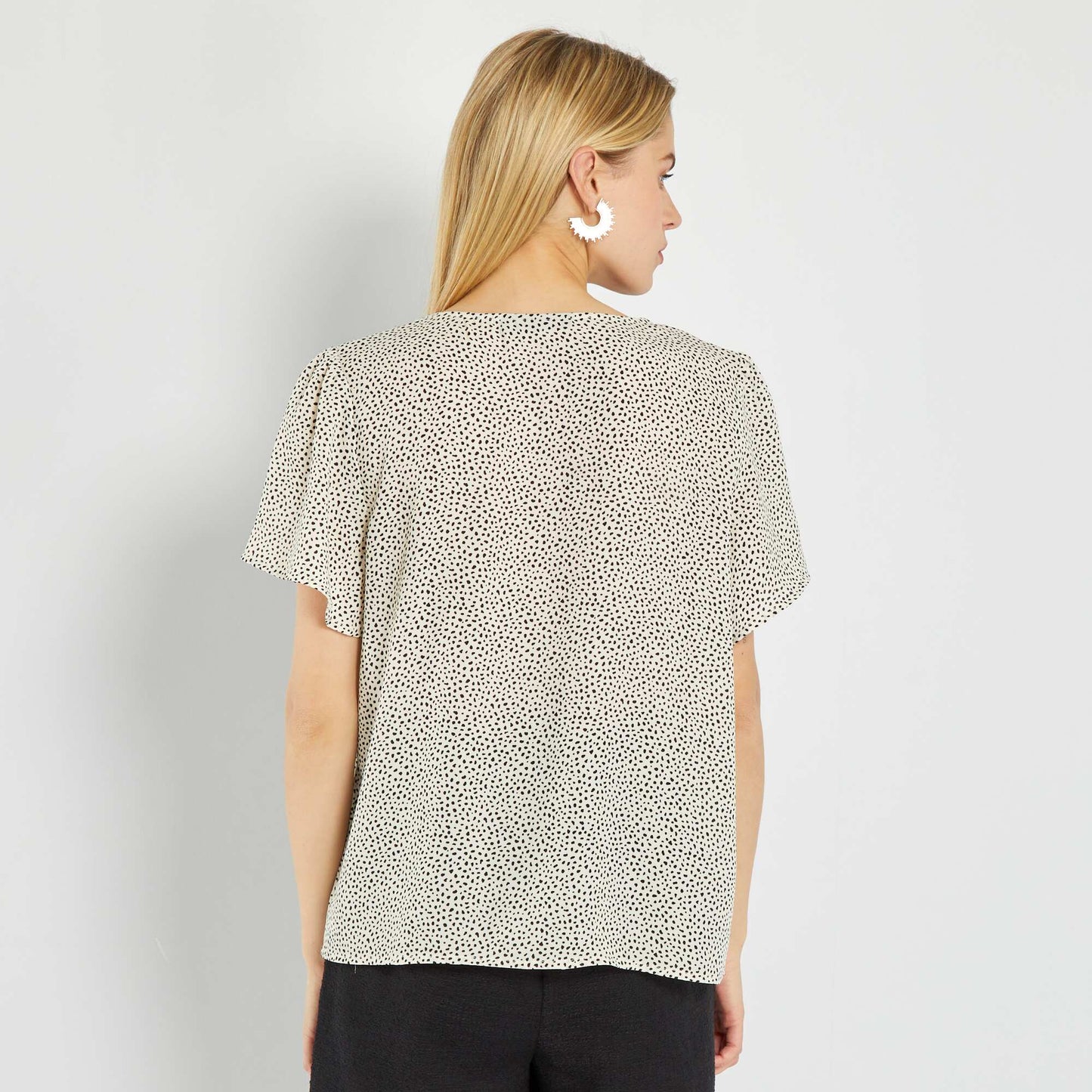 Blouse manches courtes imprimée BLANC POIS