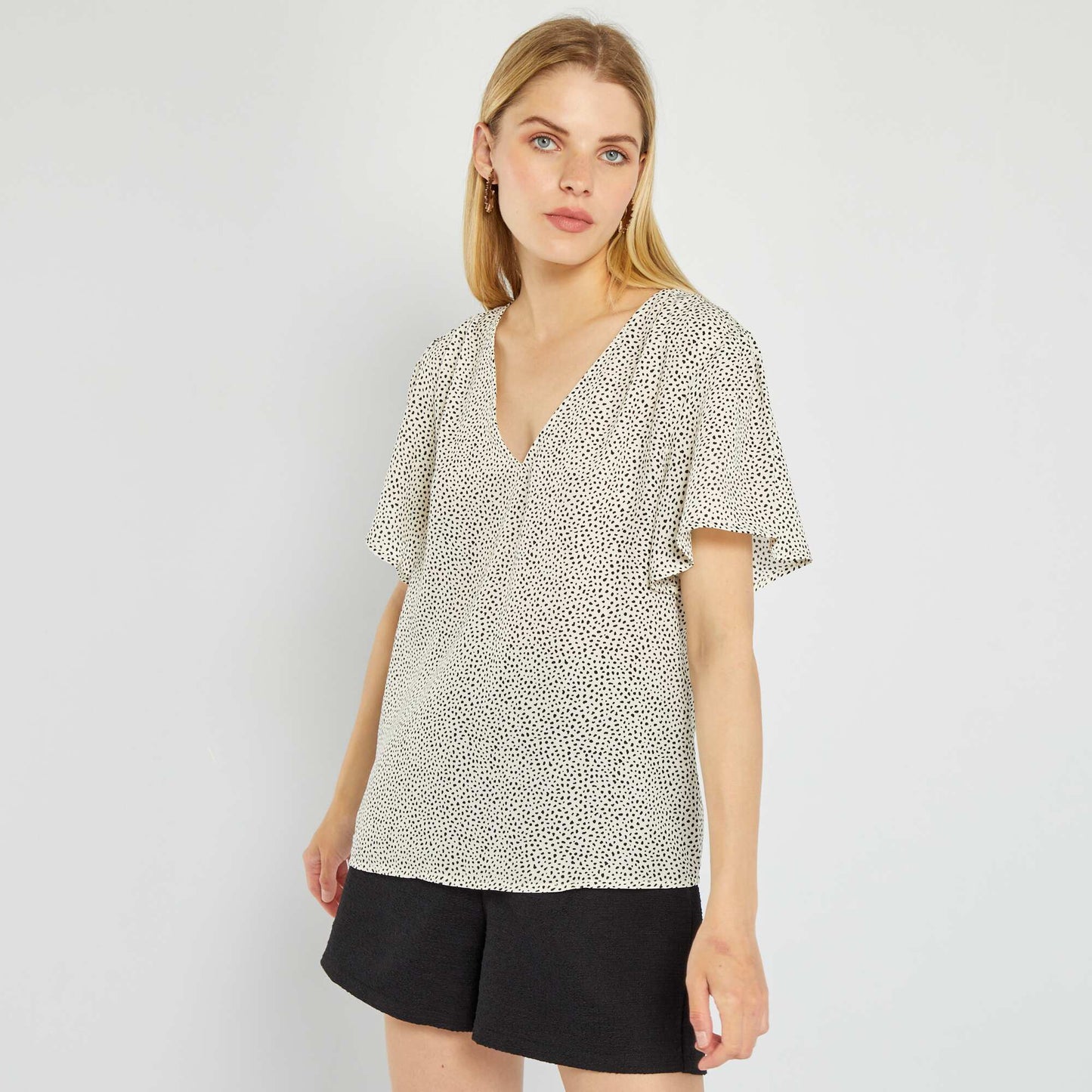 Blouse manches courtes imprimée BLANC POIS