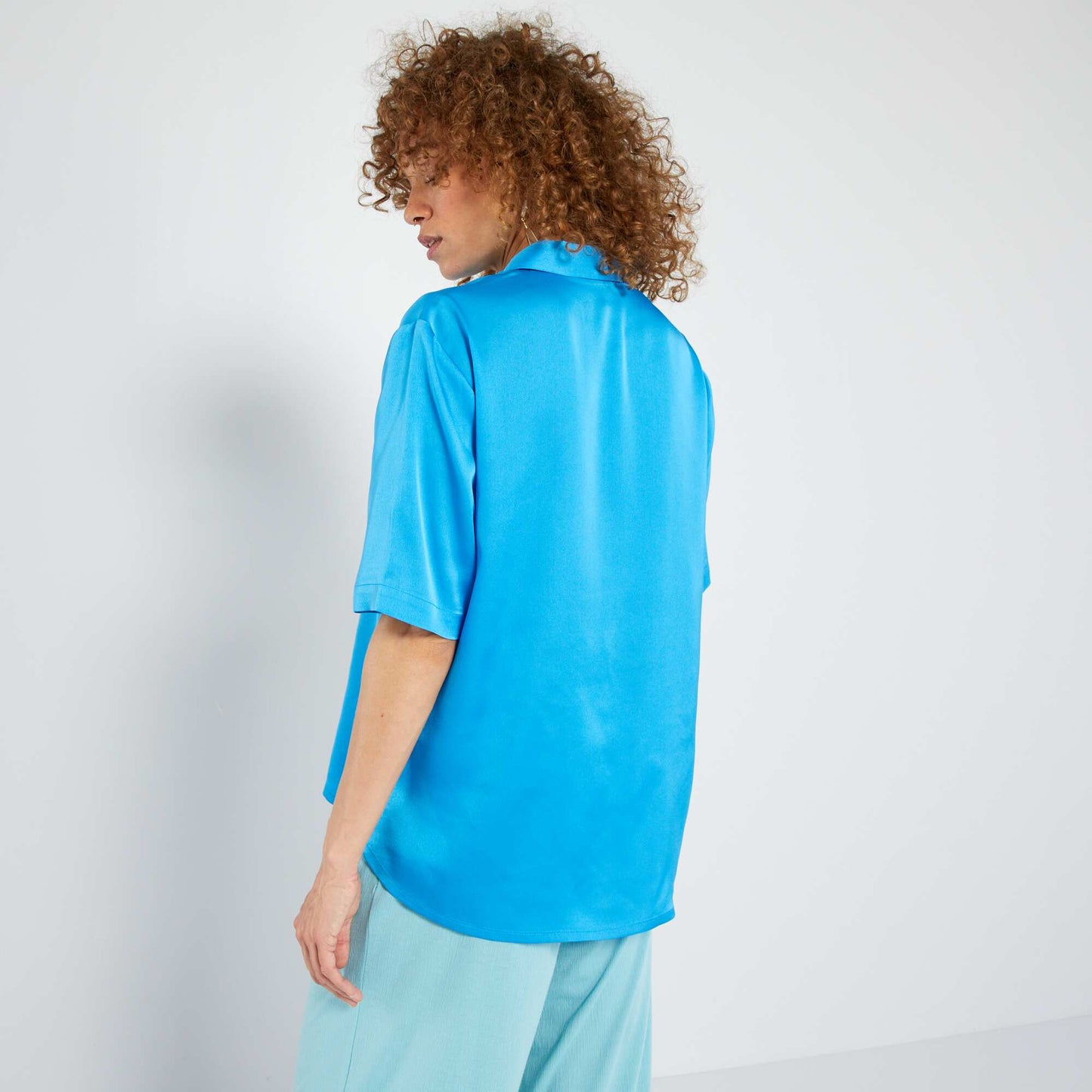 Chemisier satiné manches courtes BLEU
