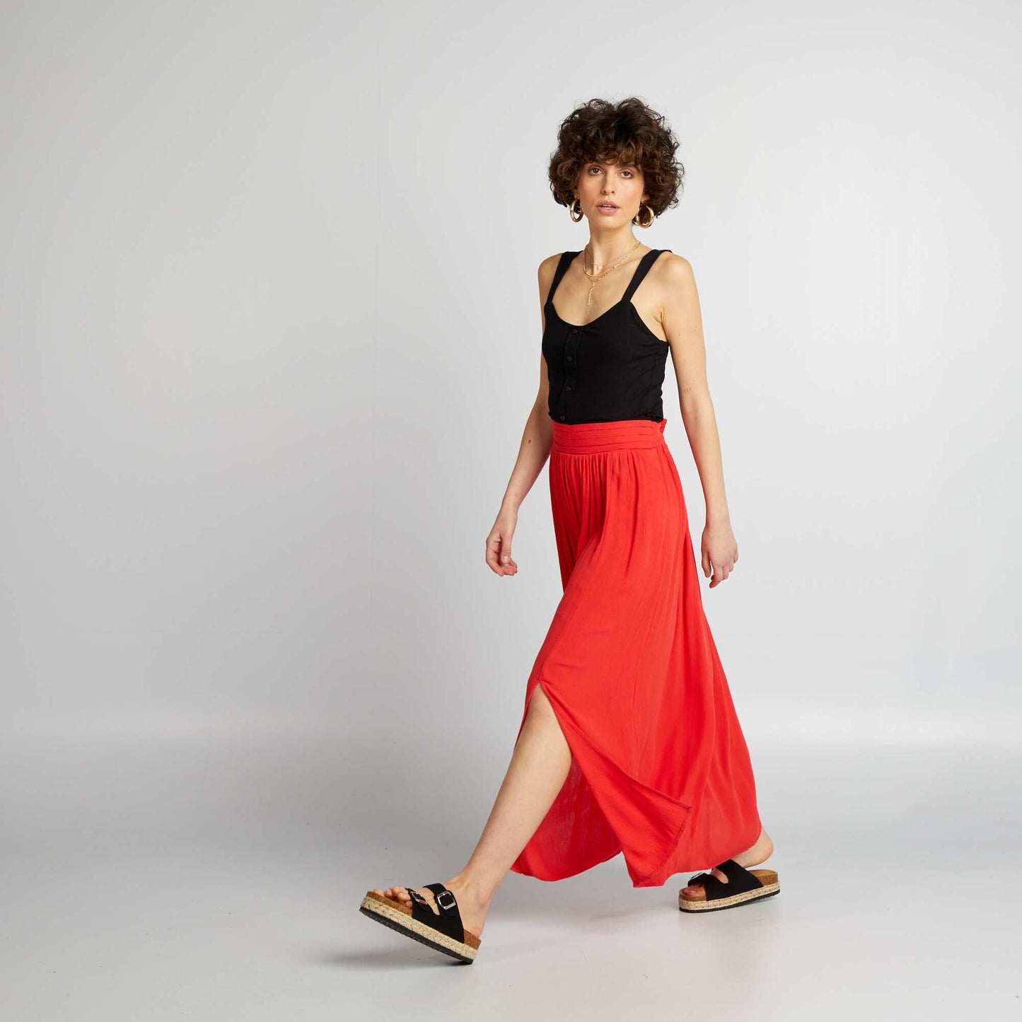 Jupe longue à base évasée Rouge