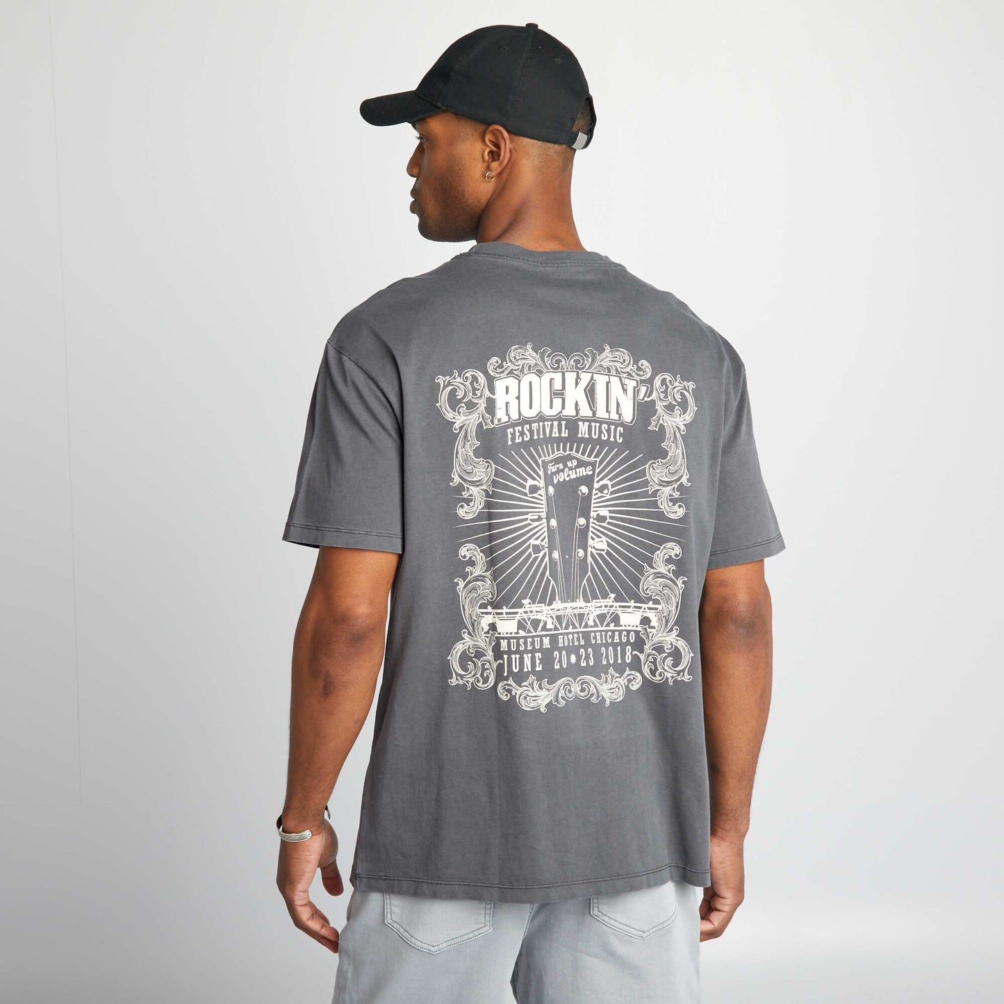 T-shirt style oversize à imprimé Gris foncé