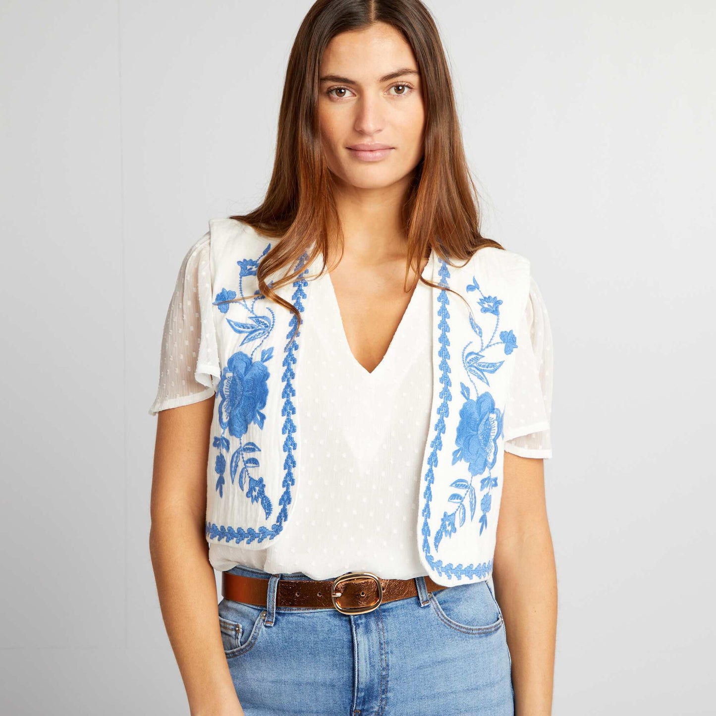 Veste sans manches à broderies Blanc