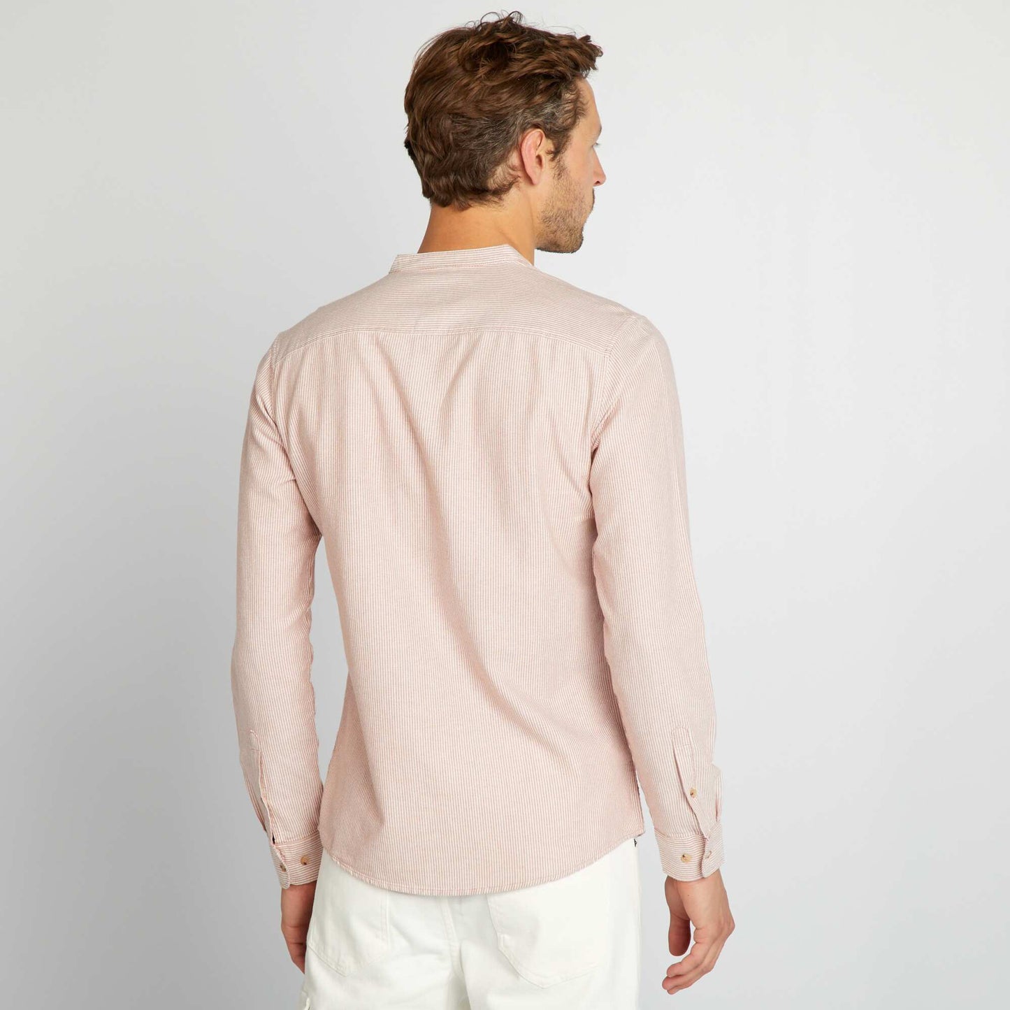 Chemise rayée col mao Rouge