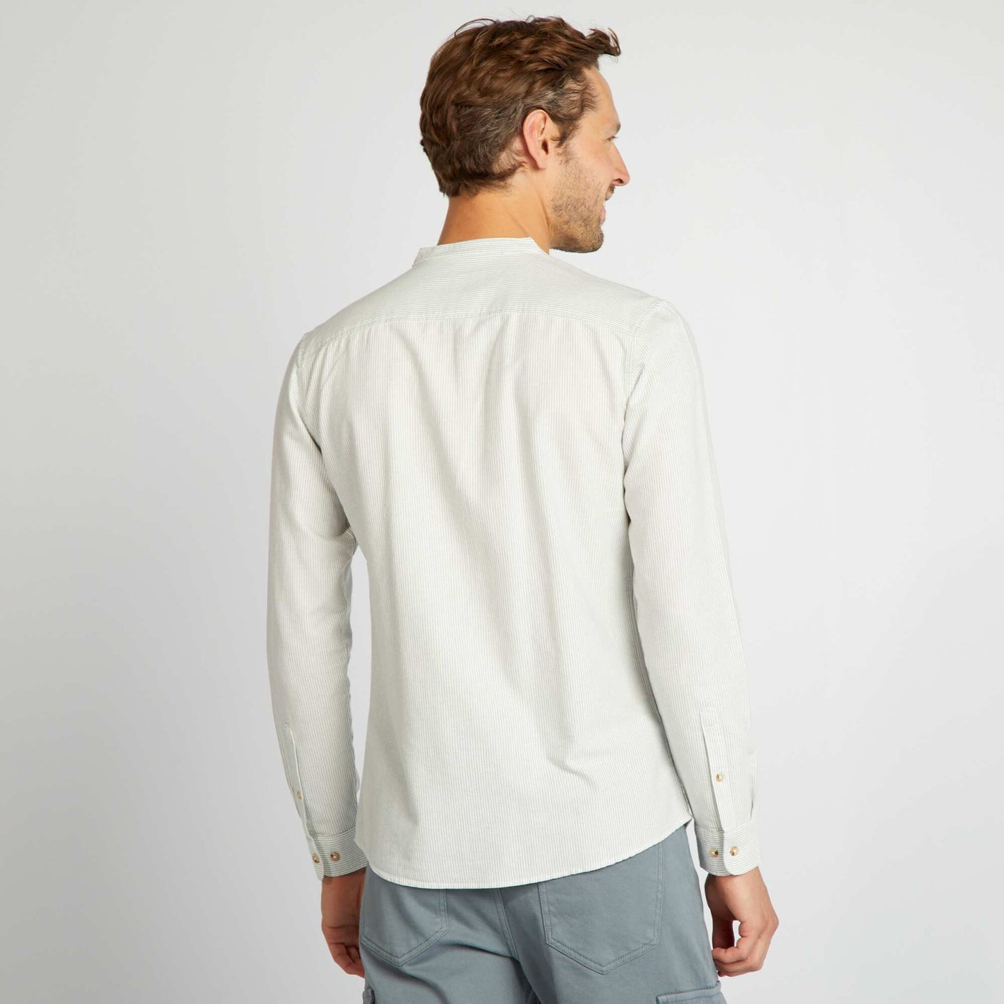 Chemise rayée col mao Kaki