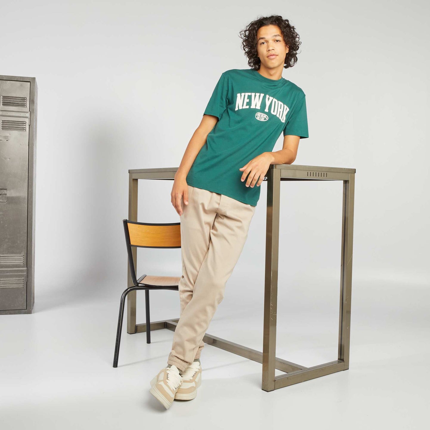 Tee-shirt 'New York' en jersey à col rond Vert