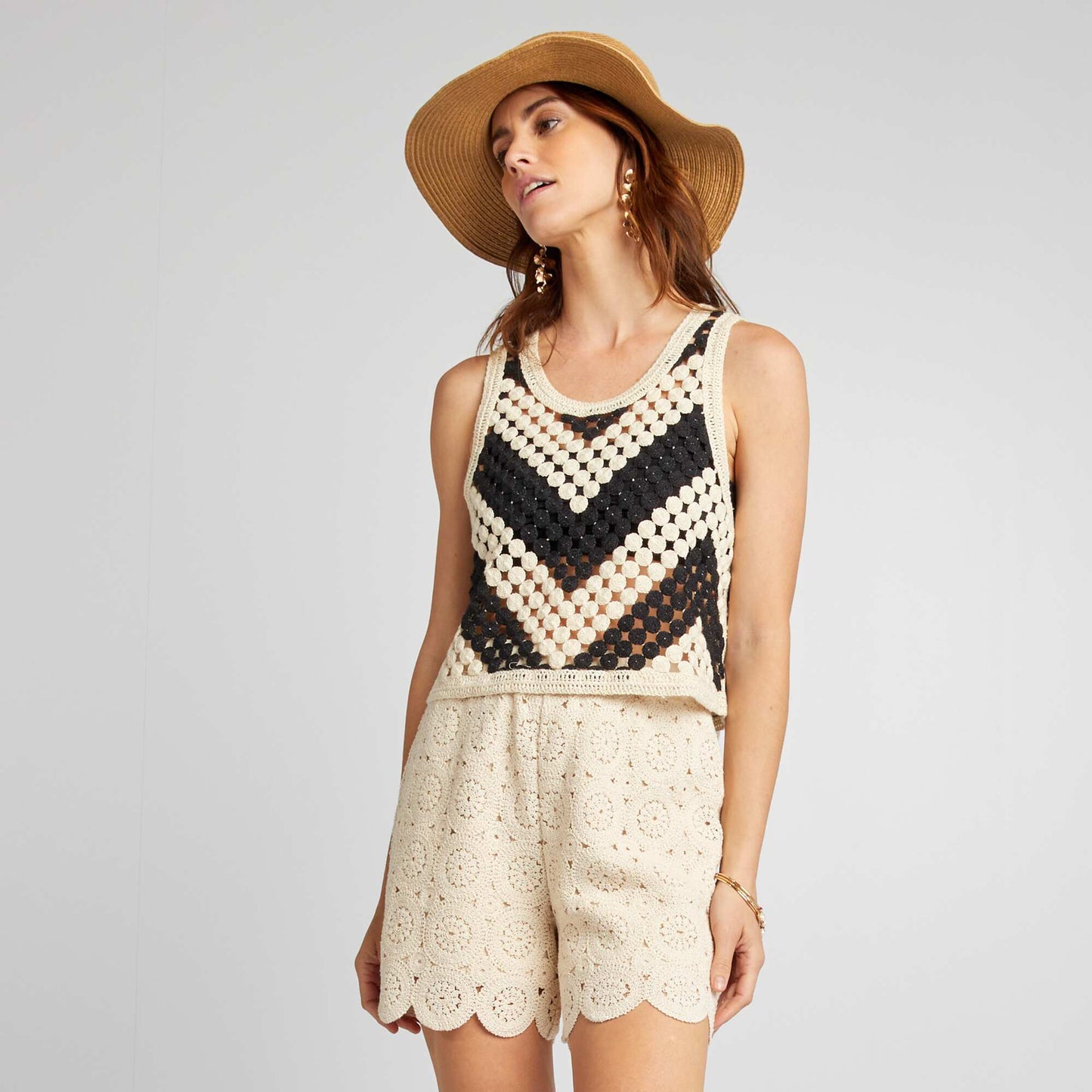 Short en macramé Beige