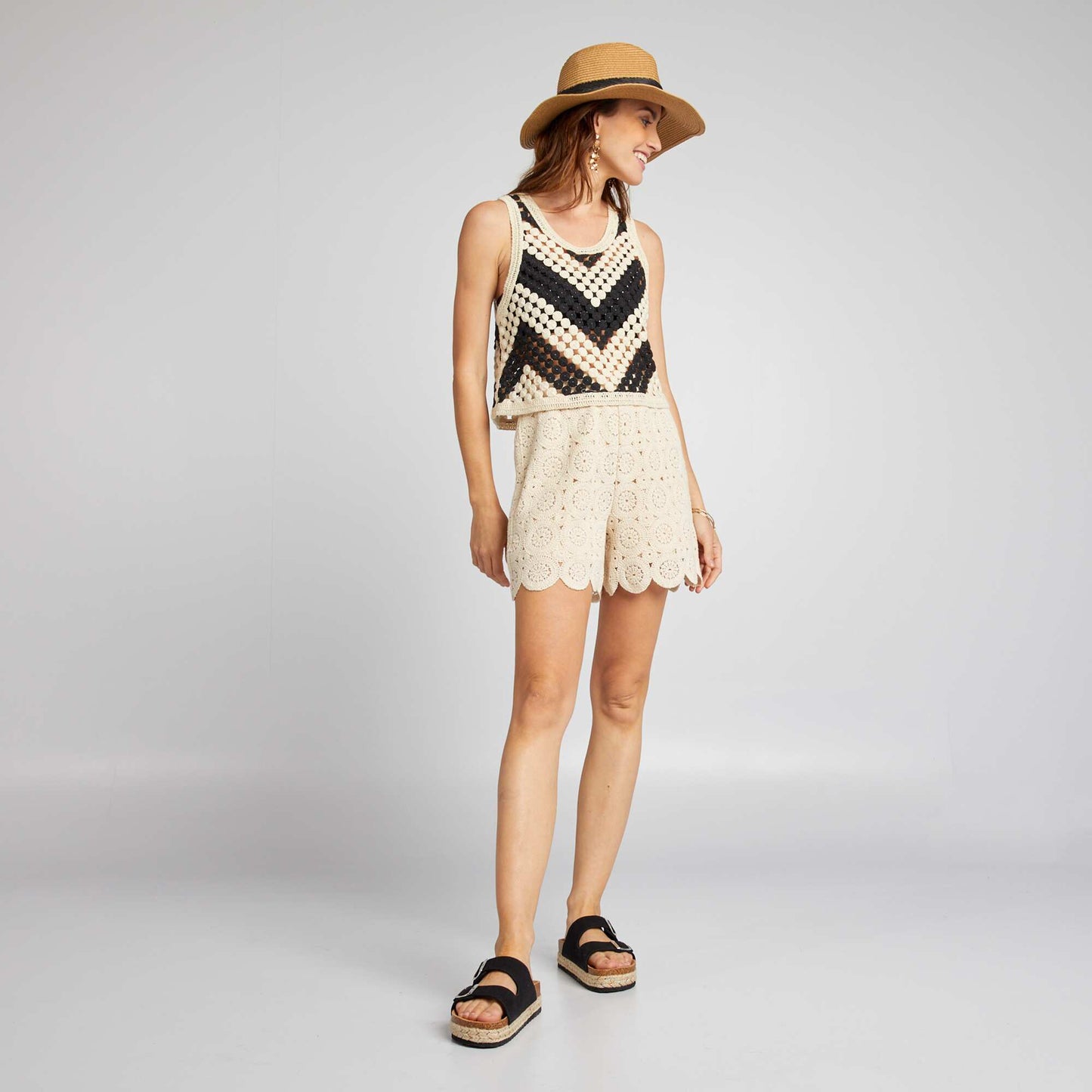 Short en macramé Beige