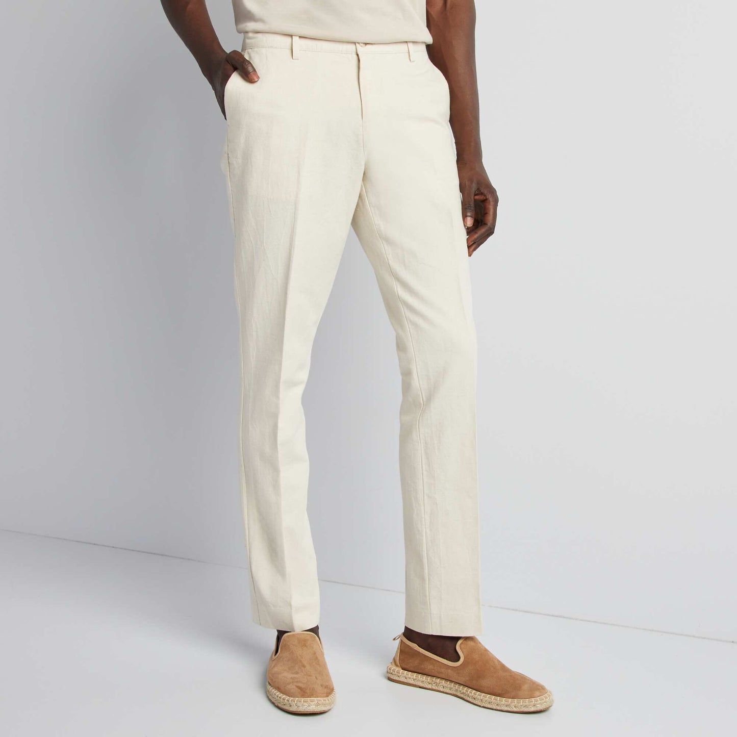 Pantalon de costume en lin mélangé Beige