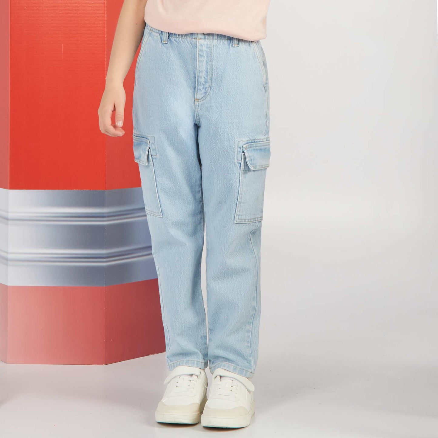 Pantalon mom avec poches à rabat - Mixte Bleu