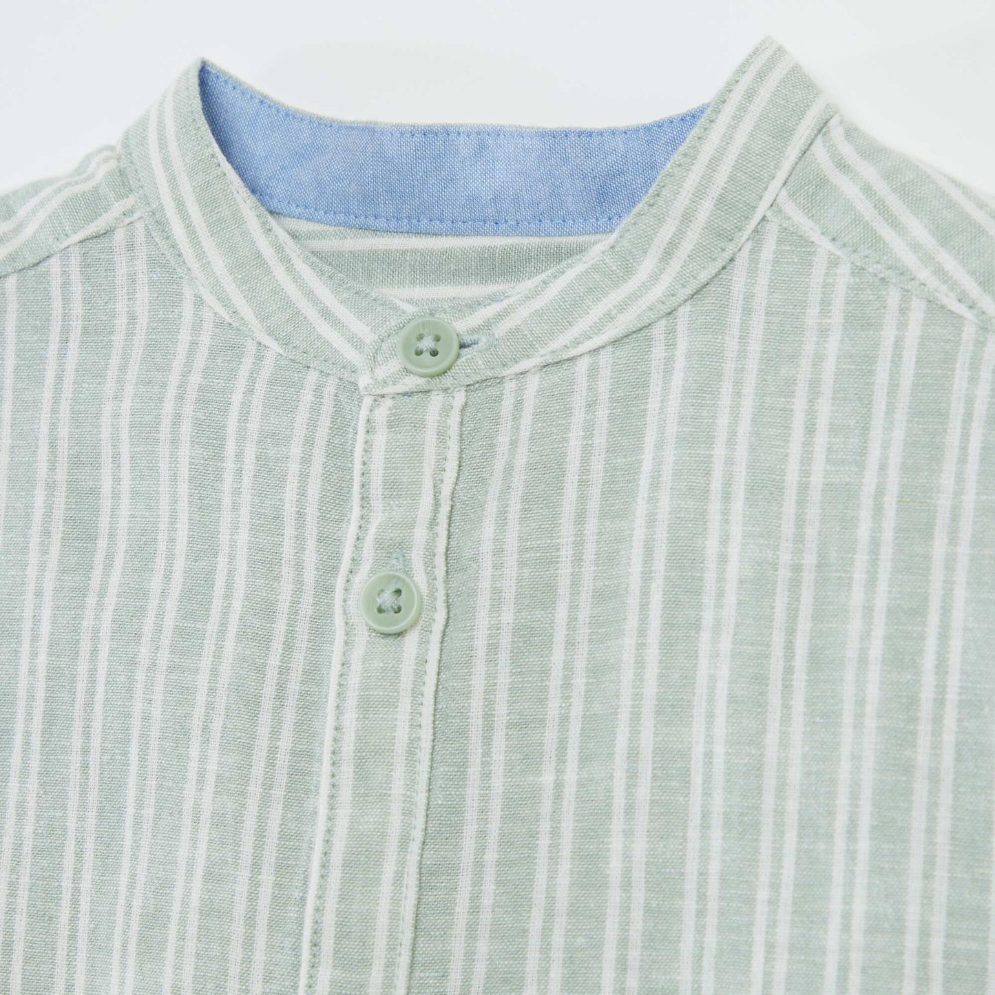 Chemise rayé manches courtes col mao BLANC