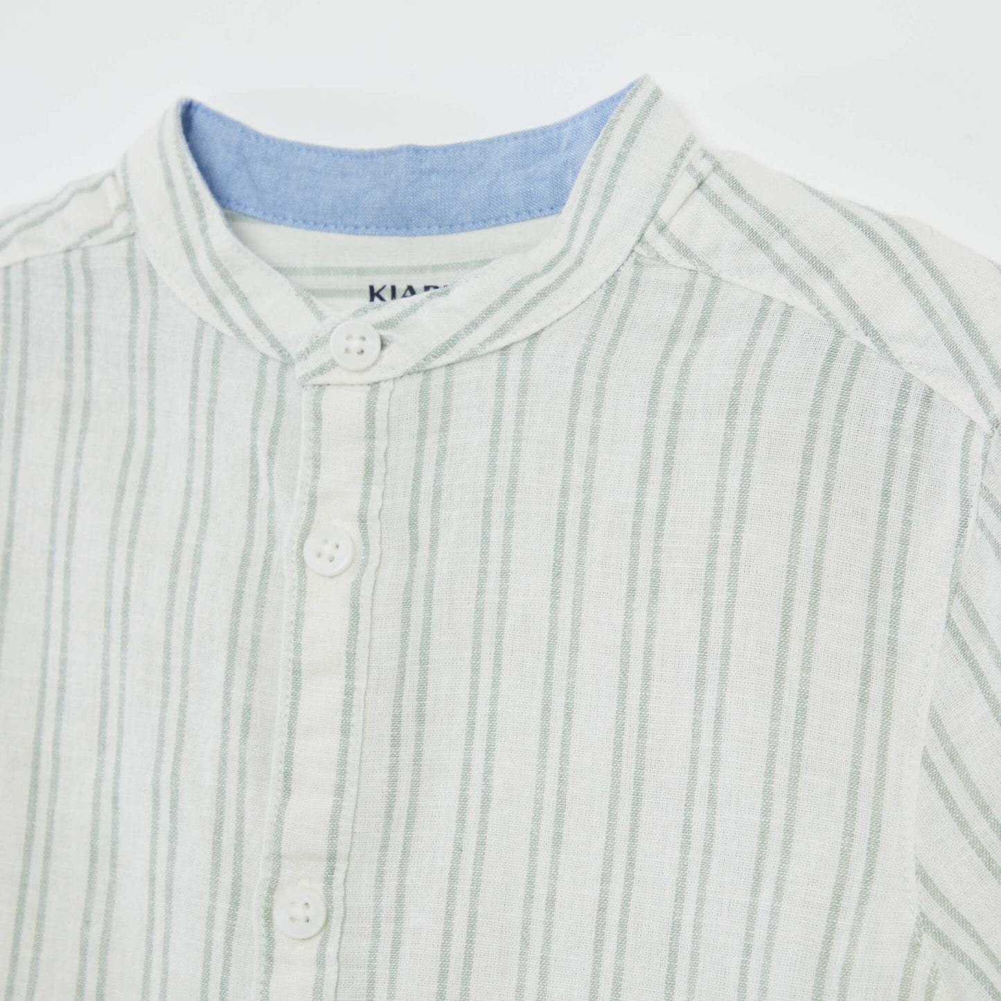 Chemise rayé manches courtes col mao BLANC