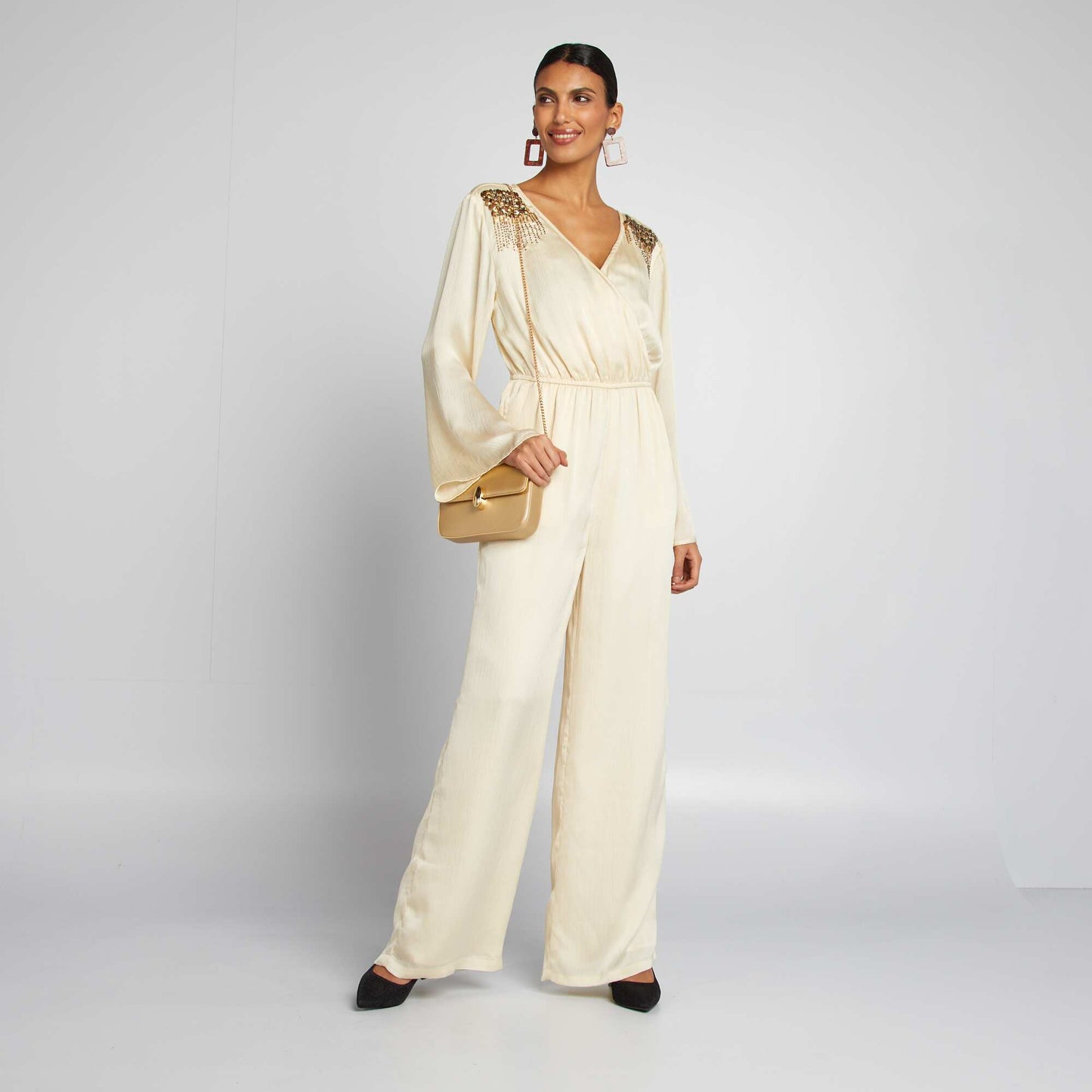Combinaison pantalon fluide avec sequins BEIGE