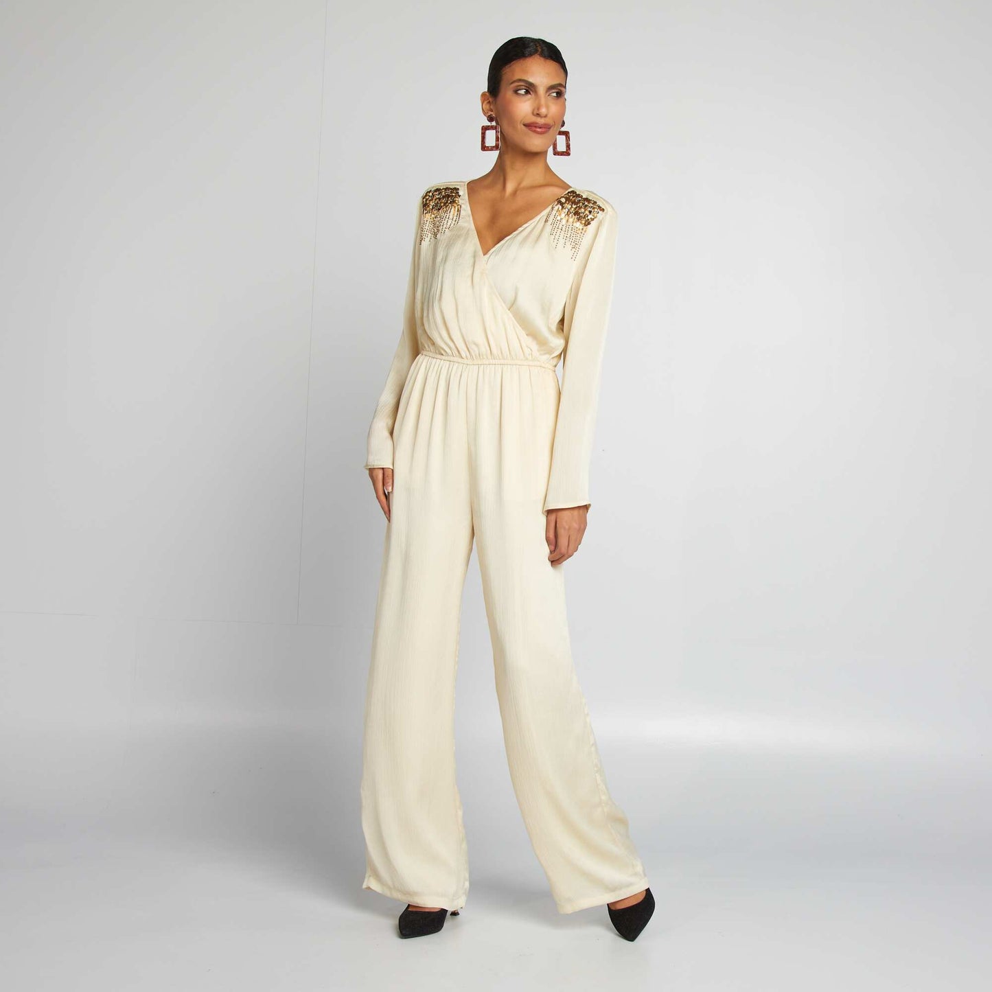 Combinaison pantalon fluide avec sequins BEIGE