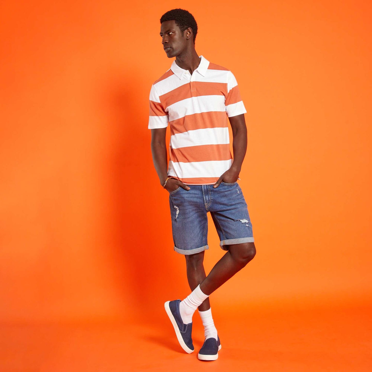 Polo en jersey à rayures Orange