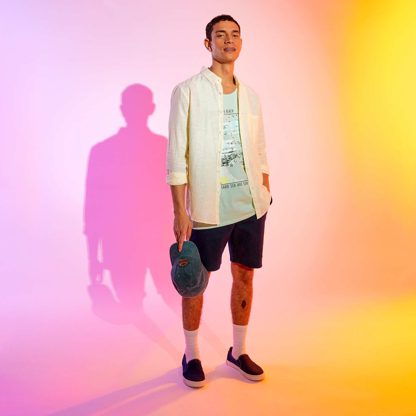 Chemise en coton et lin jaune