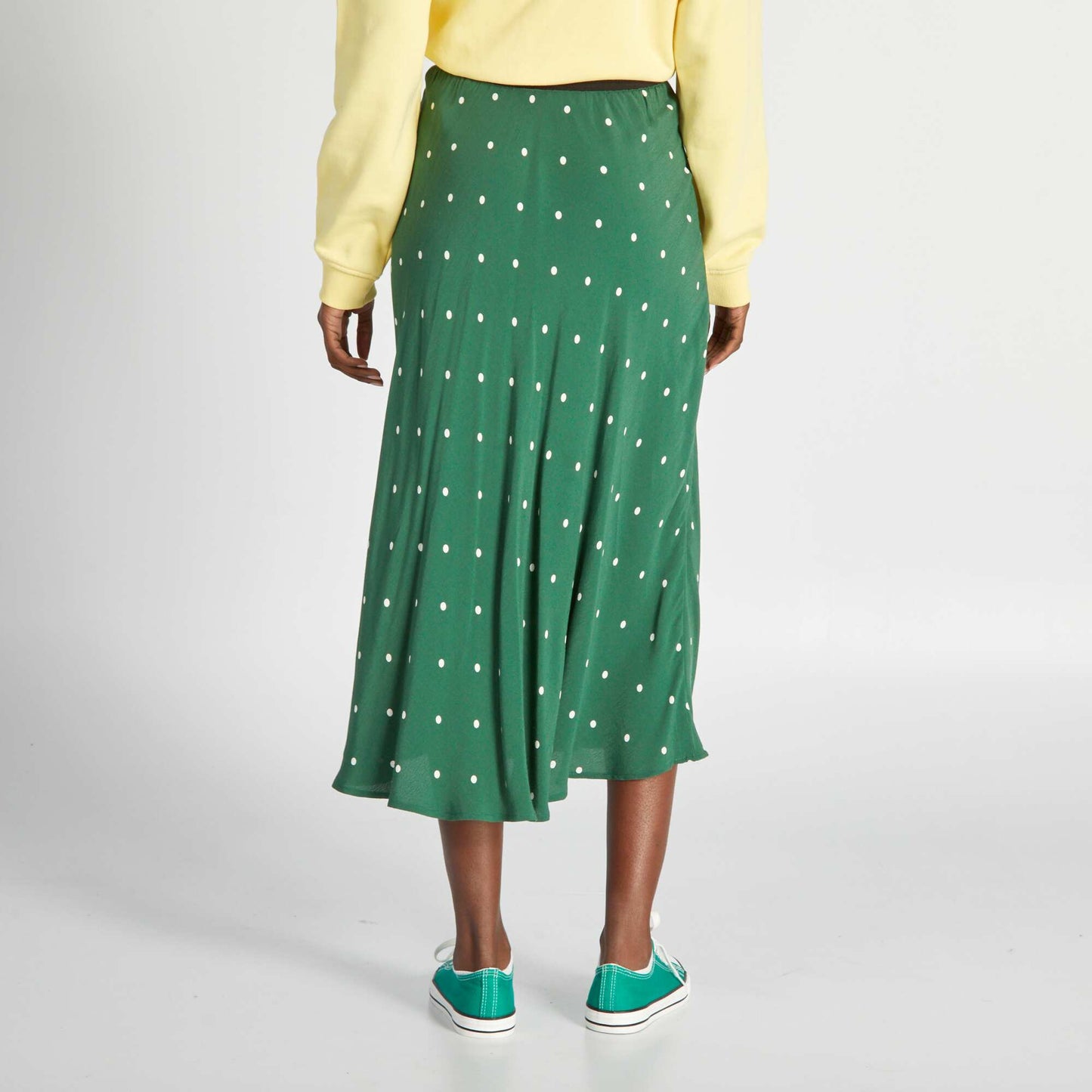 Jupe midi en maille crêpe Vert à pois