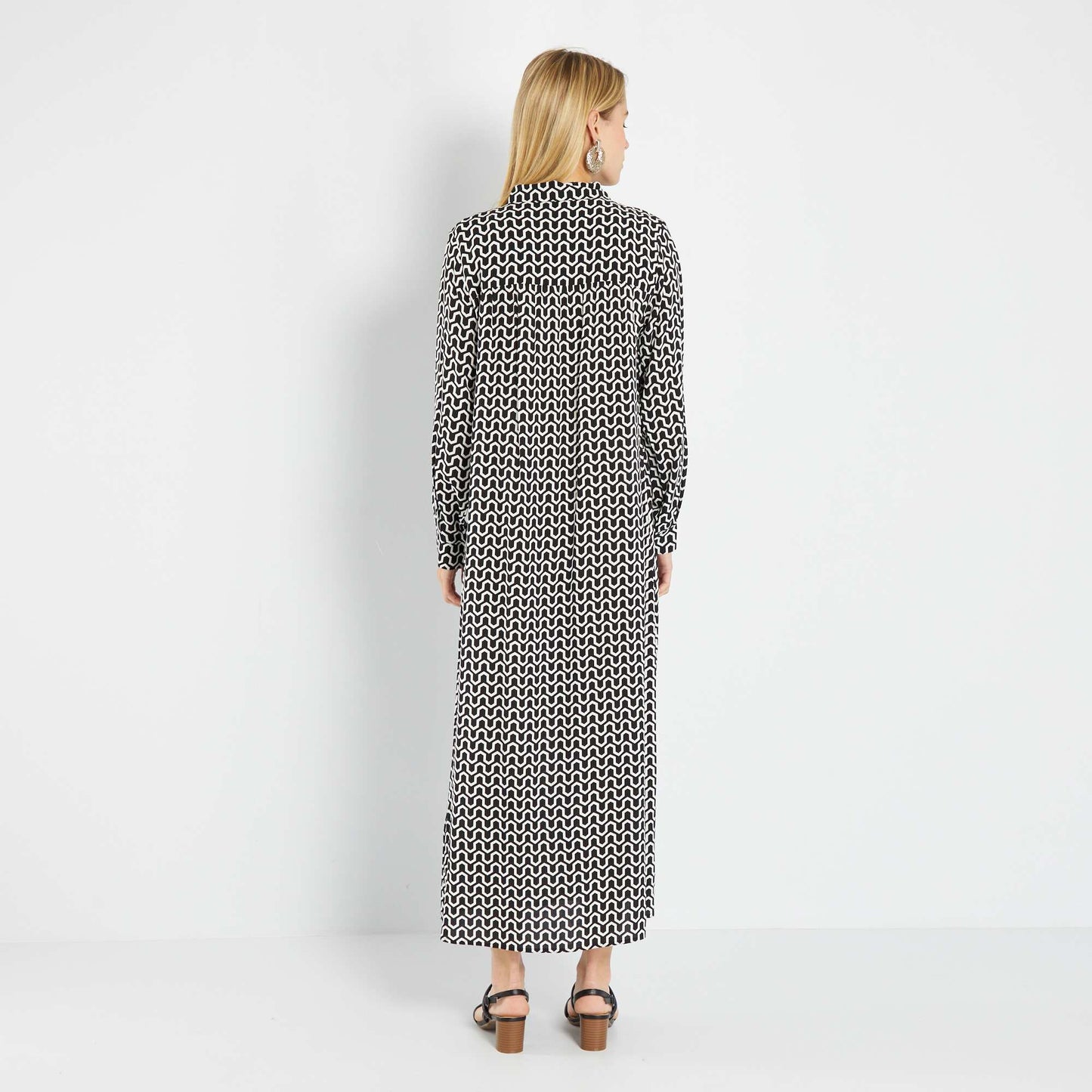 Robe chemise longue imprimée Noir