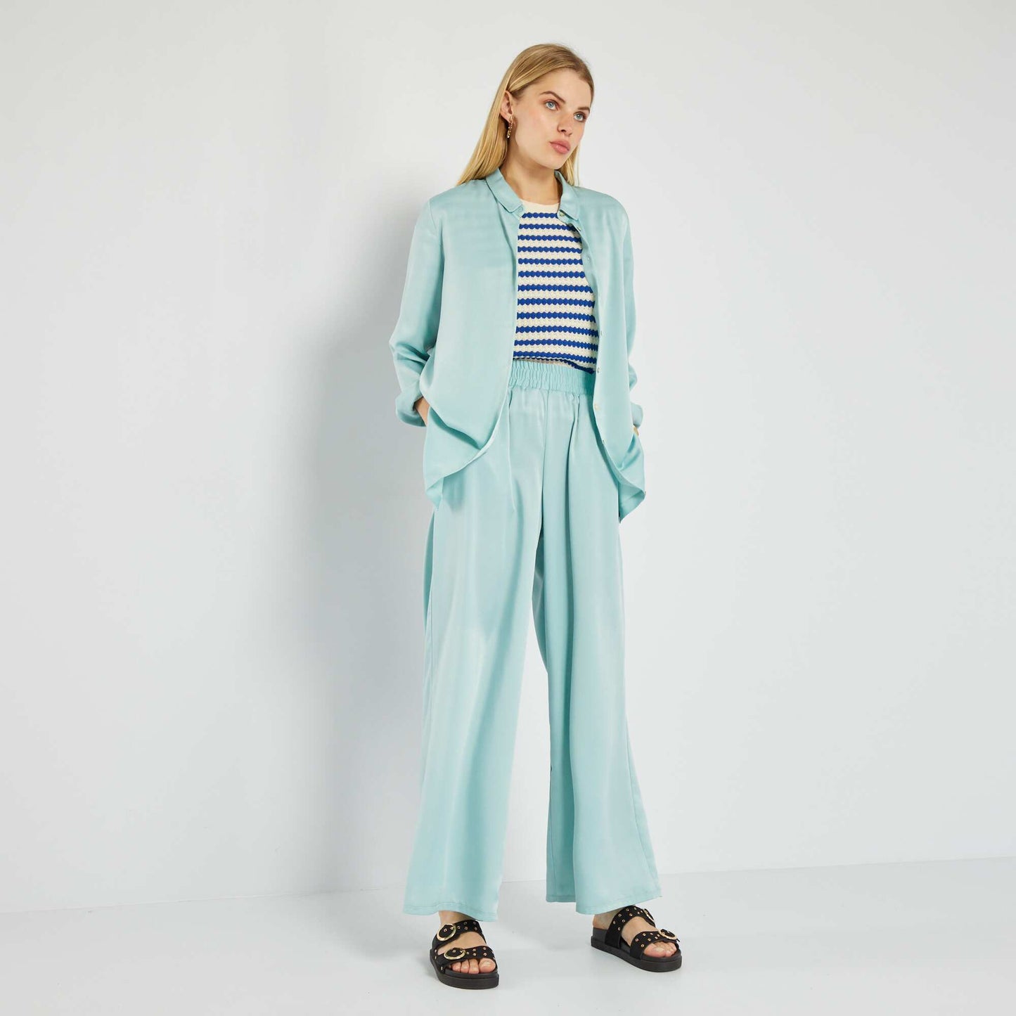 Pantalon large satiné Bleu vert