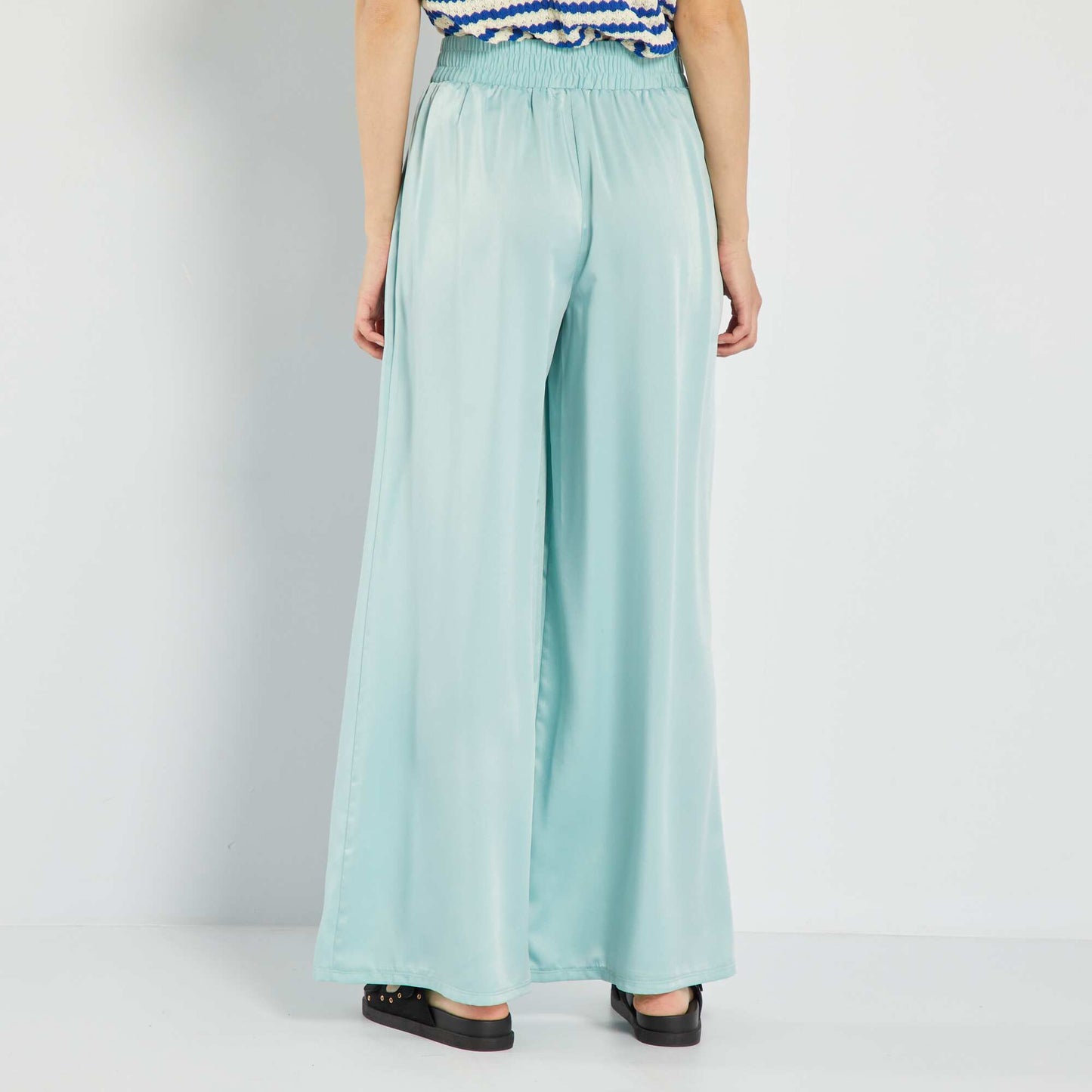 Pantalon large satiné Bleu vert