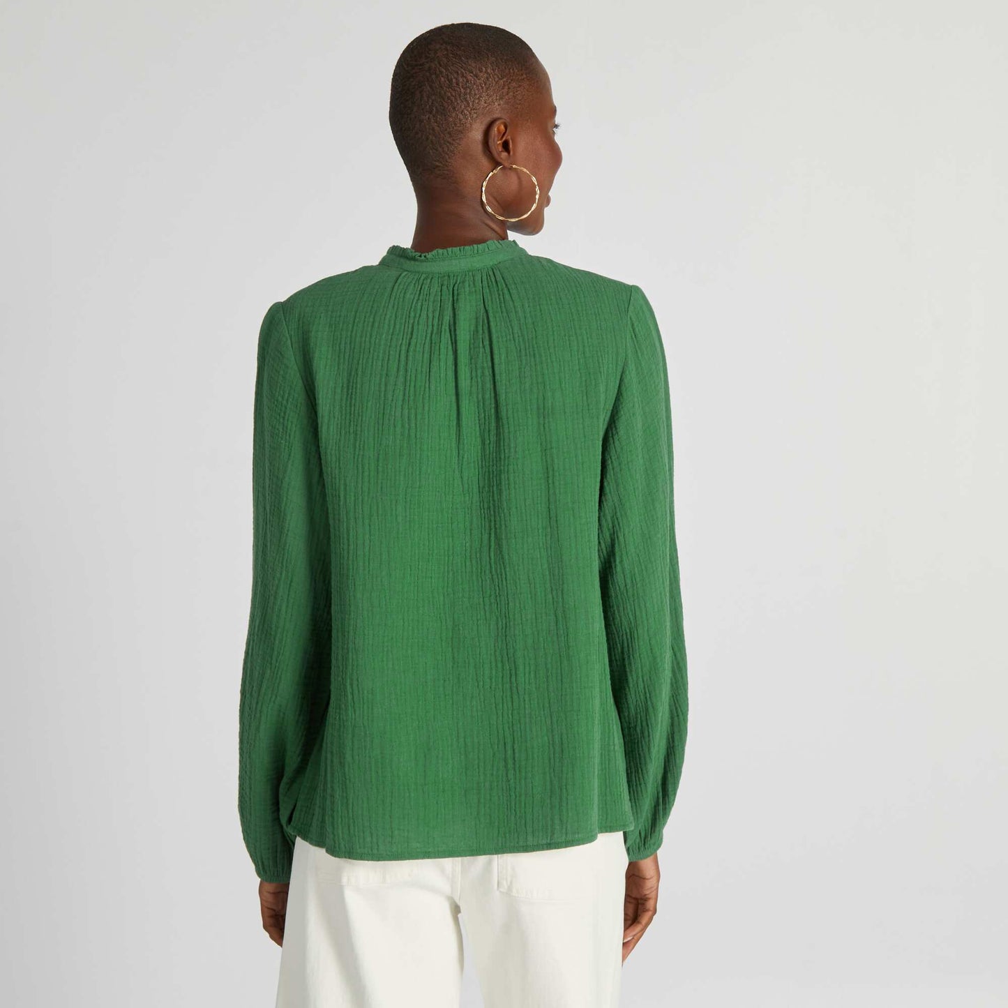 Chemisier en gaze de coton col montant Vert