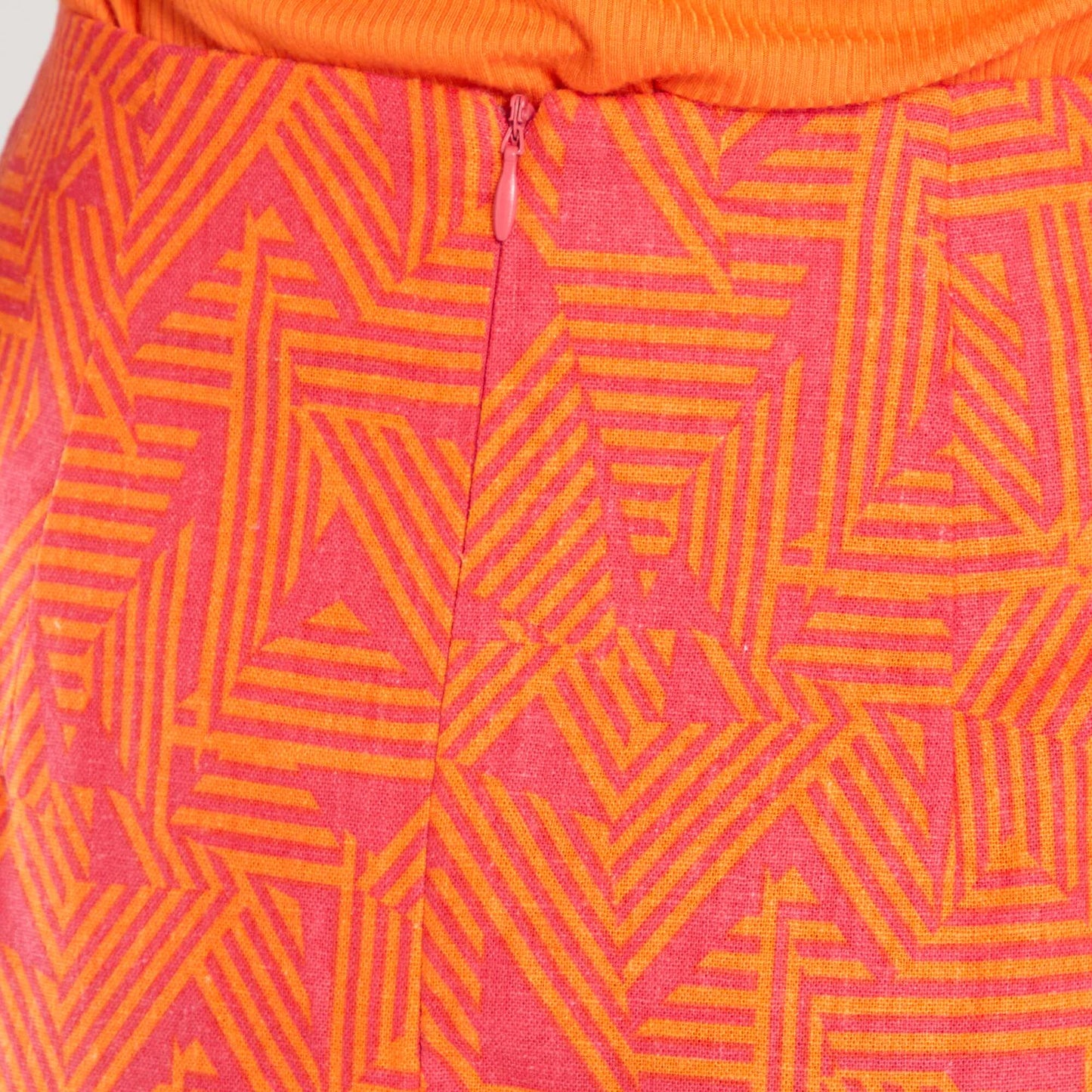 Jupe mi-longue imprimé en lin Orange