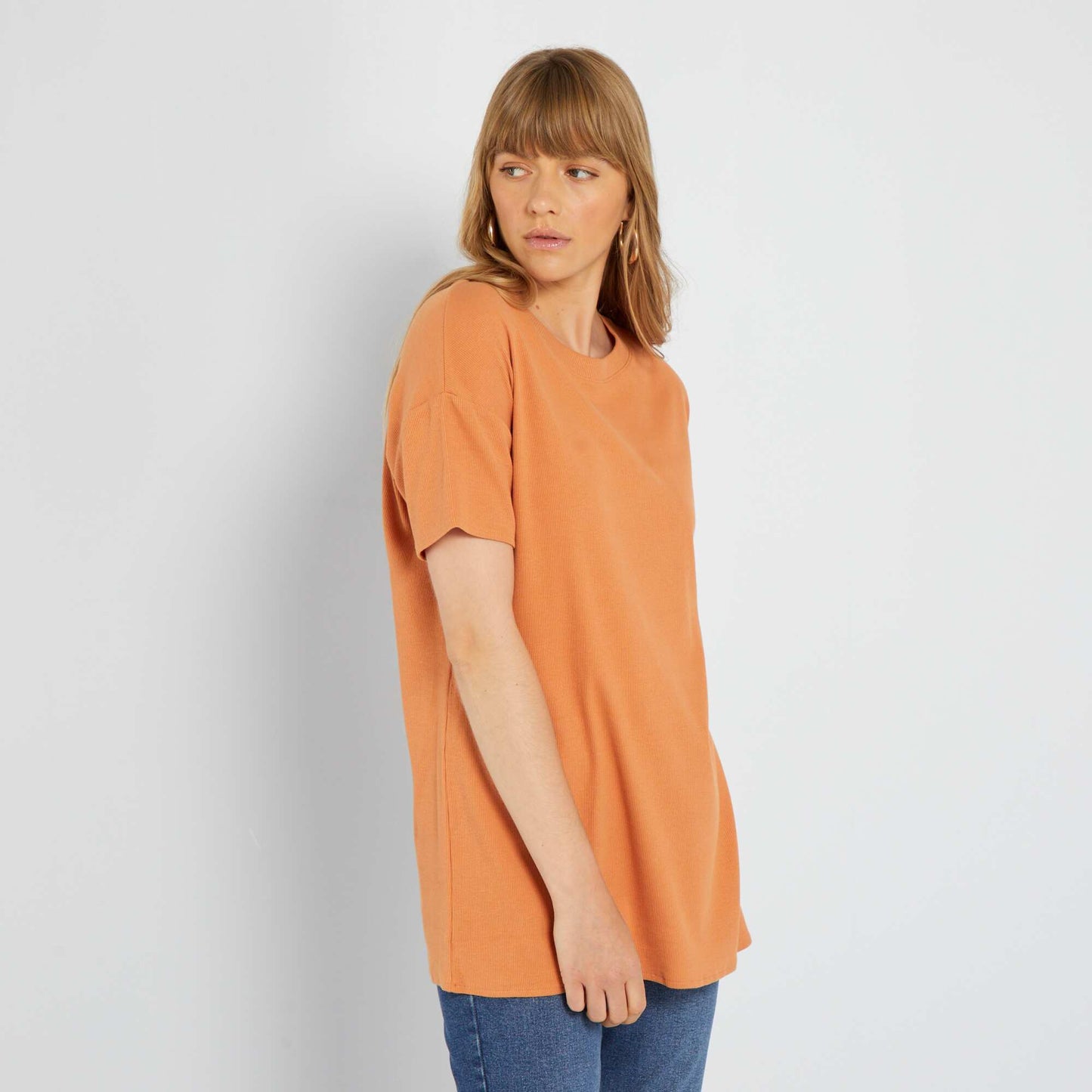 T-shirt long côtelé Orange