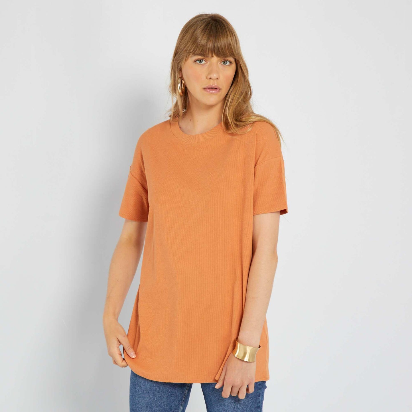 T-shirt long côtelé Orange