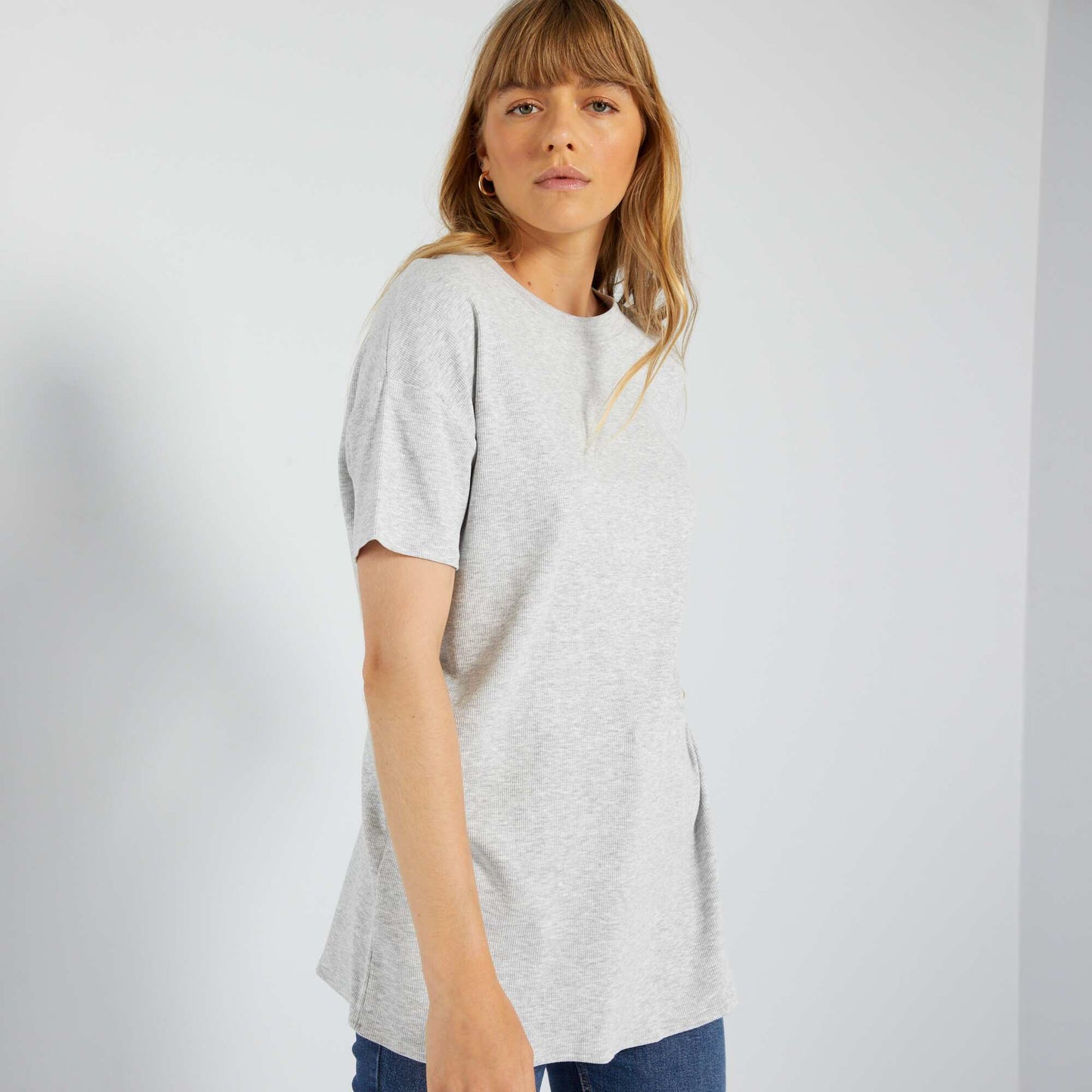 T-shirt long côtelé Gris