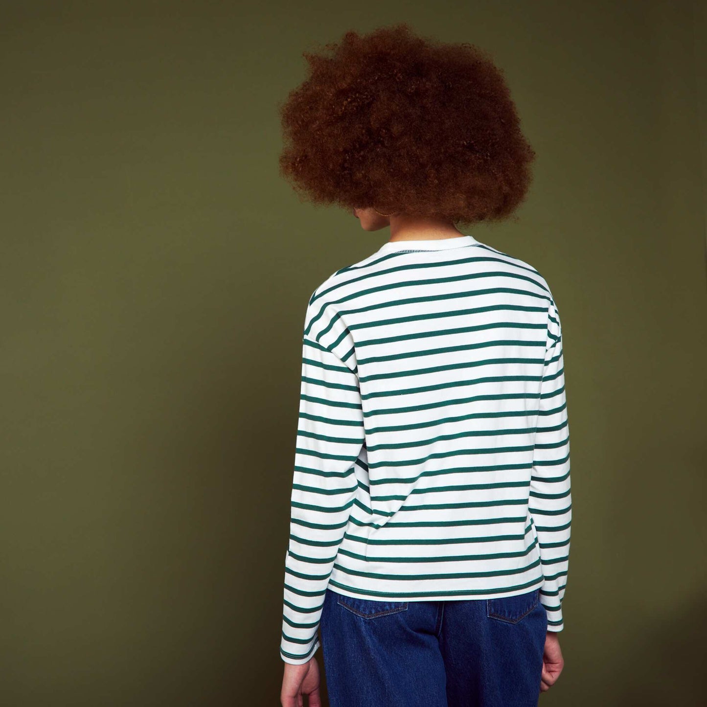 T-shirt marinière en jersey Vert/blanc