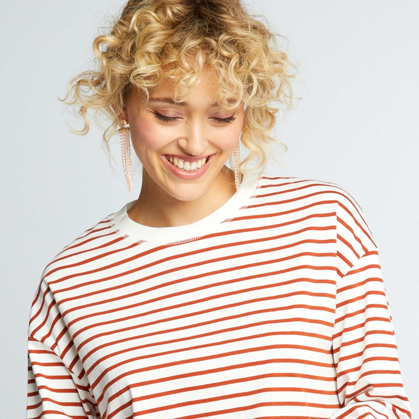 T-shirt marinière en jersey Orange/blanc