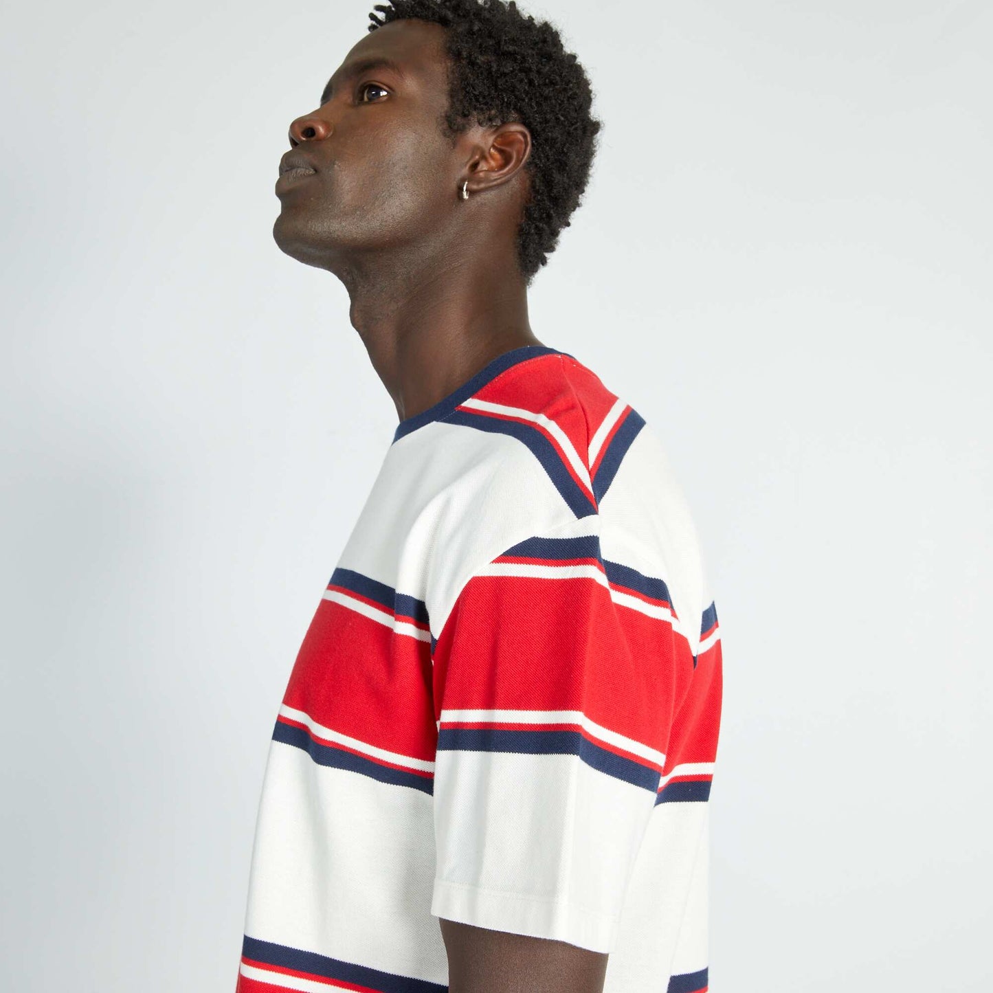 T-shirt en coton piqué rayé Blanc/rouge