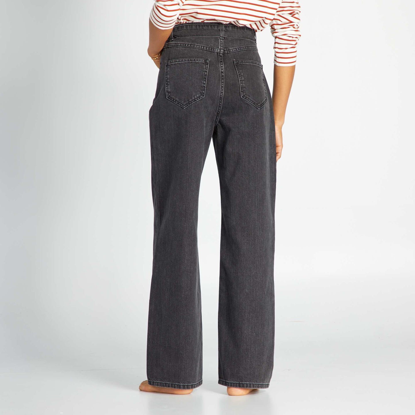 Jean wide leg à taille haute ceinturée Noir