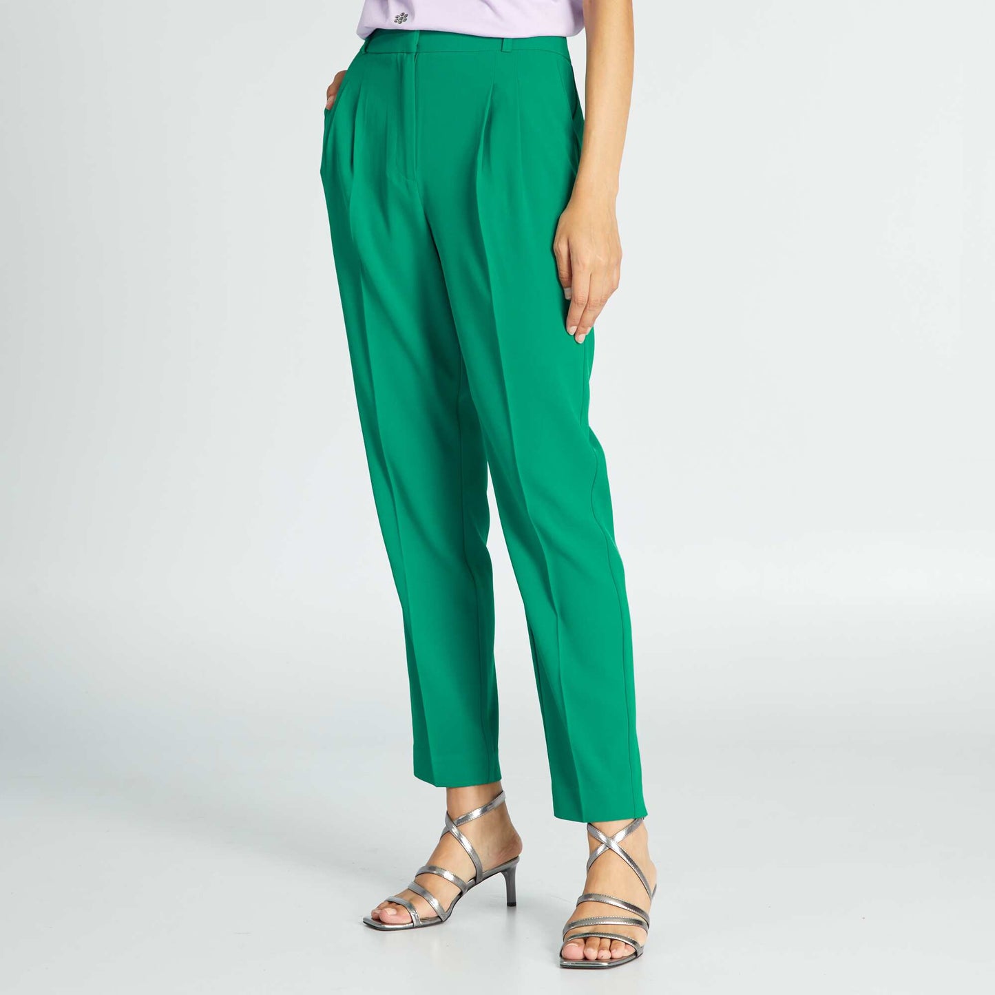 Pantalon cigarette à taille haute Vert