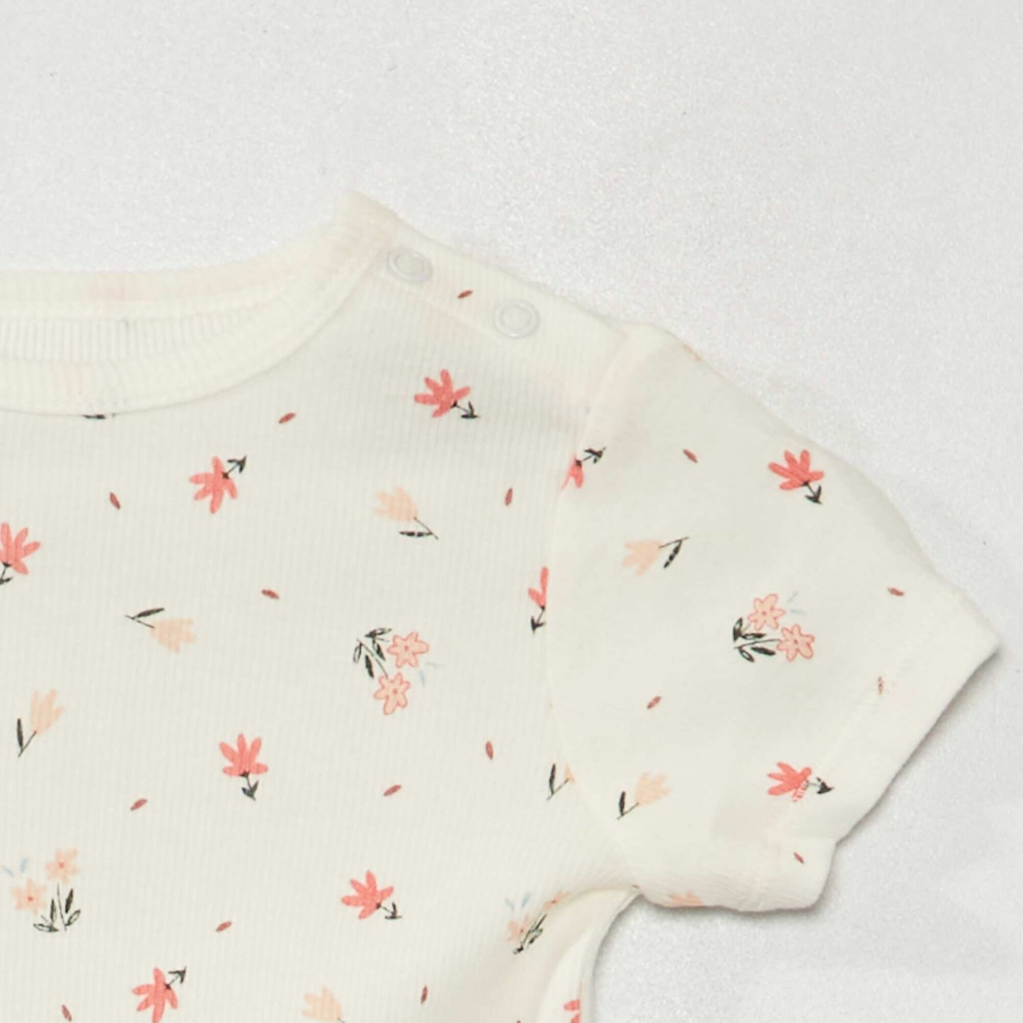 Pyjama court côtelé - 2 pièces Blanc 'fleurs'