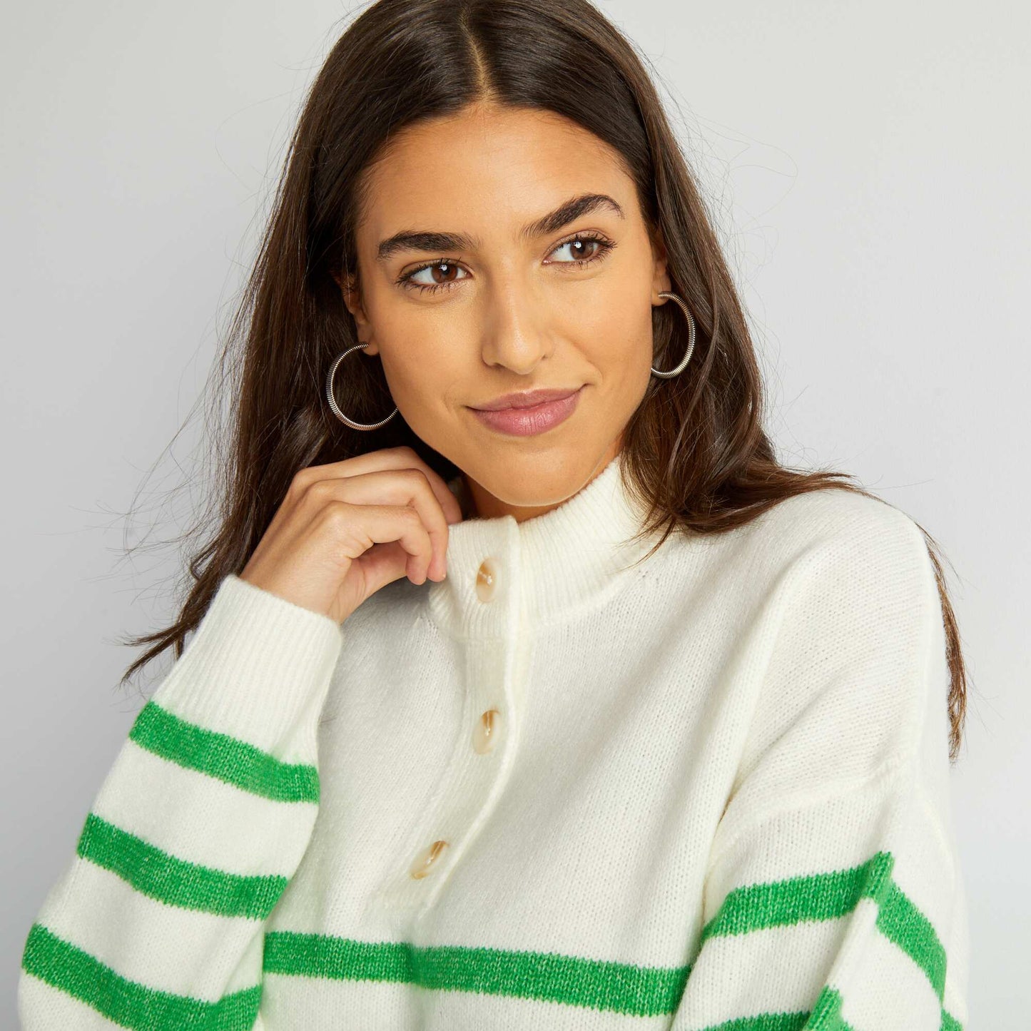 Pull marinière en maille Blanc/vert