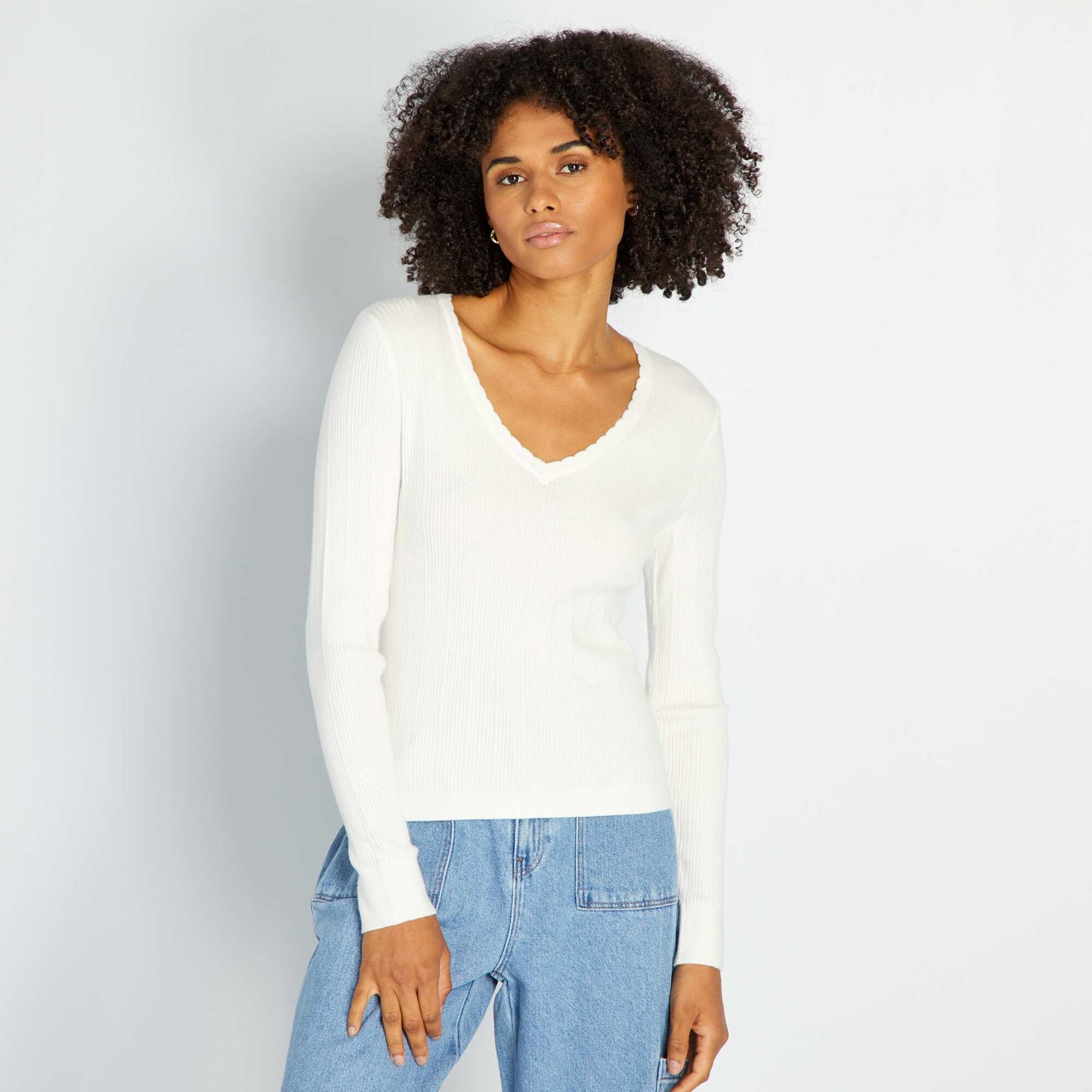 Pull en maille côtelée Blanc