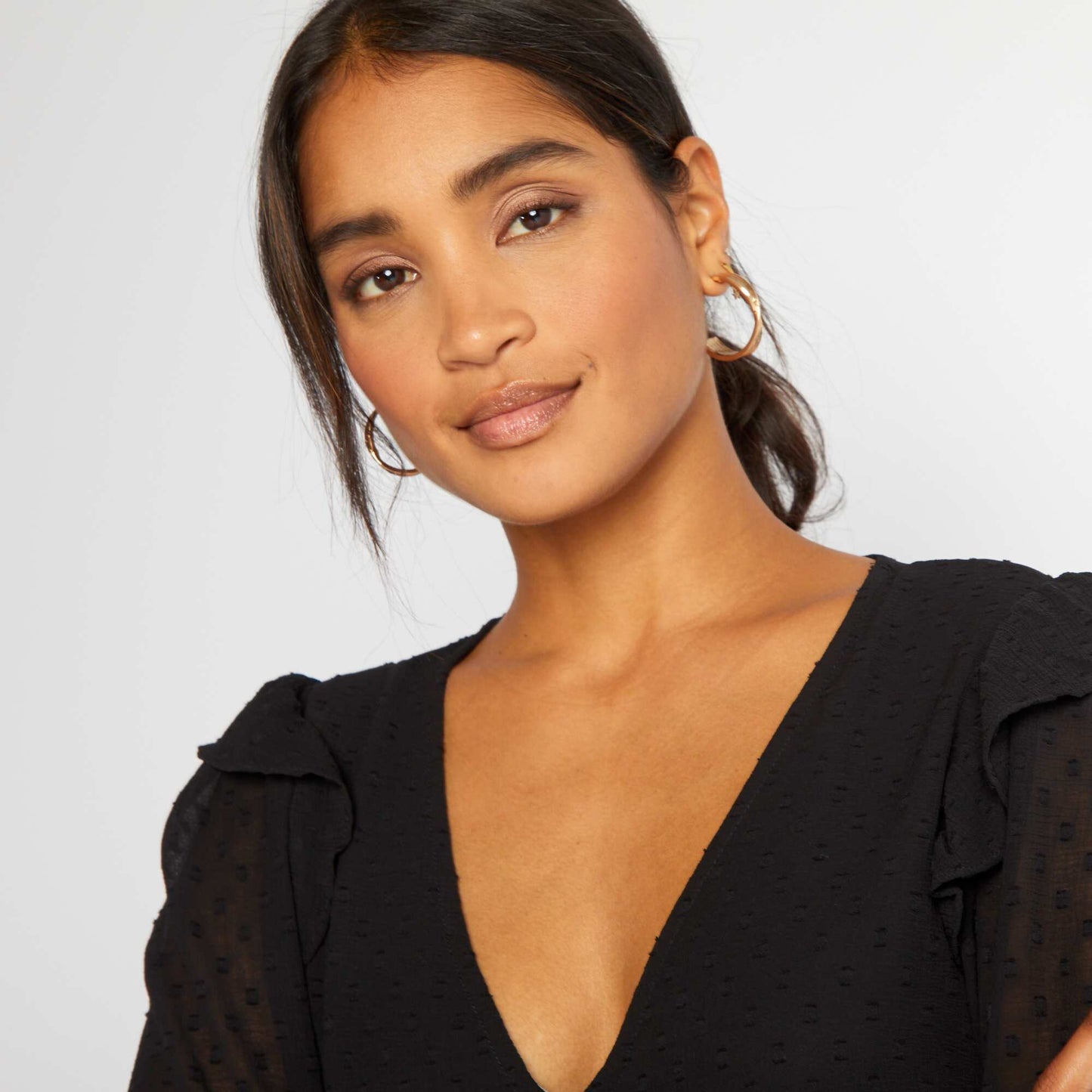 Robe courte à plumetis noir