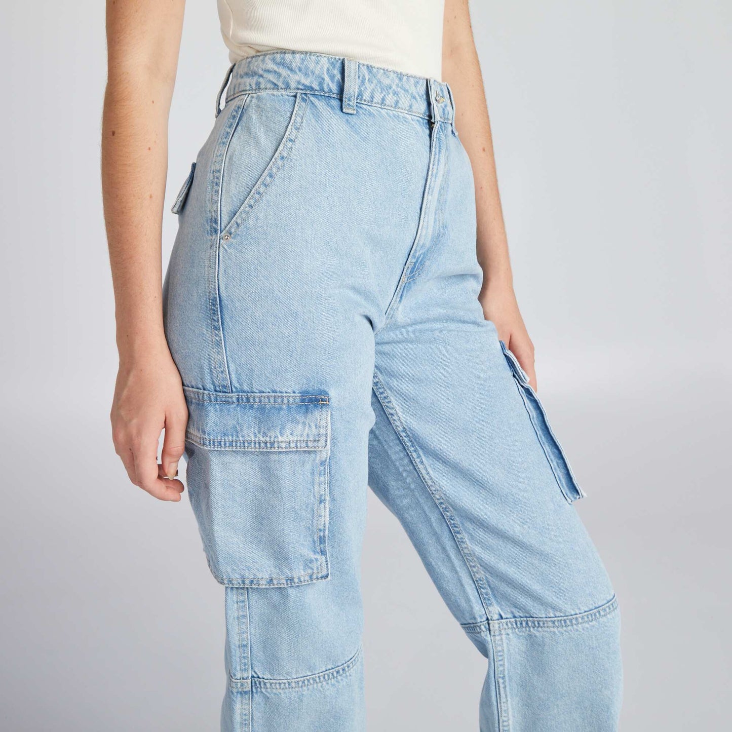 Pantalon en denim taille basse BLEU