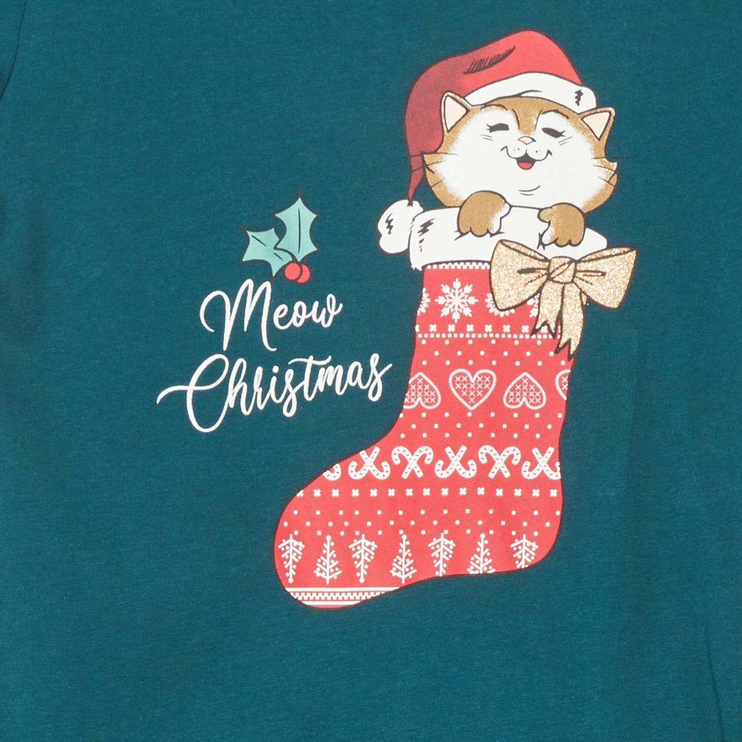 T-shirt en jersey avec imprimé 'Noël' Vert