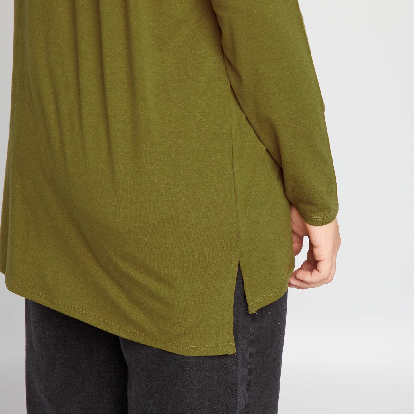 T-shirt uni à manches longues Kaki