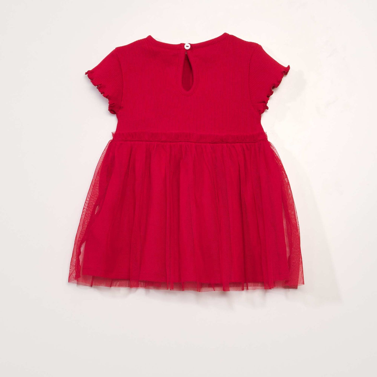 Robe en maille côtelée avec tulle Rouge