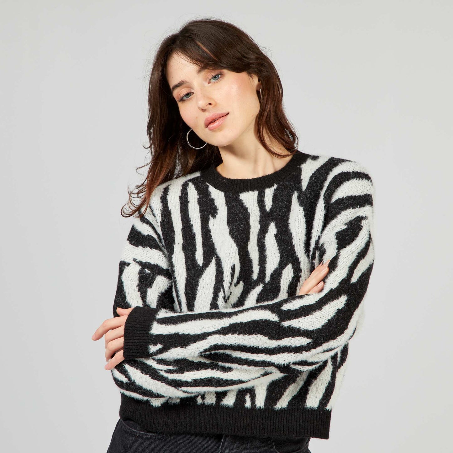 Pull en maille à motif 'zèbre' Noir/blanc