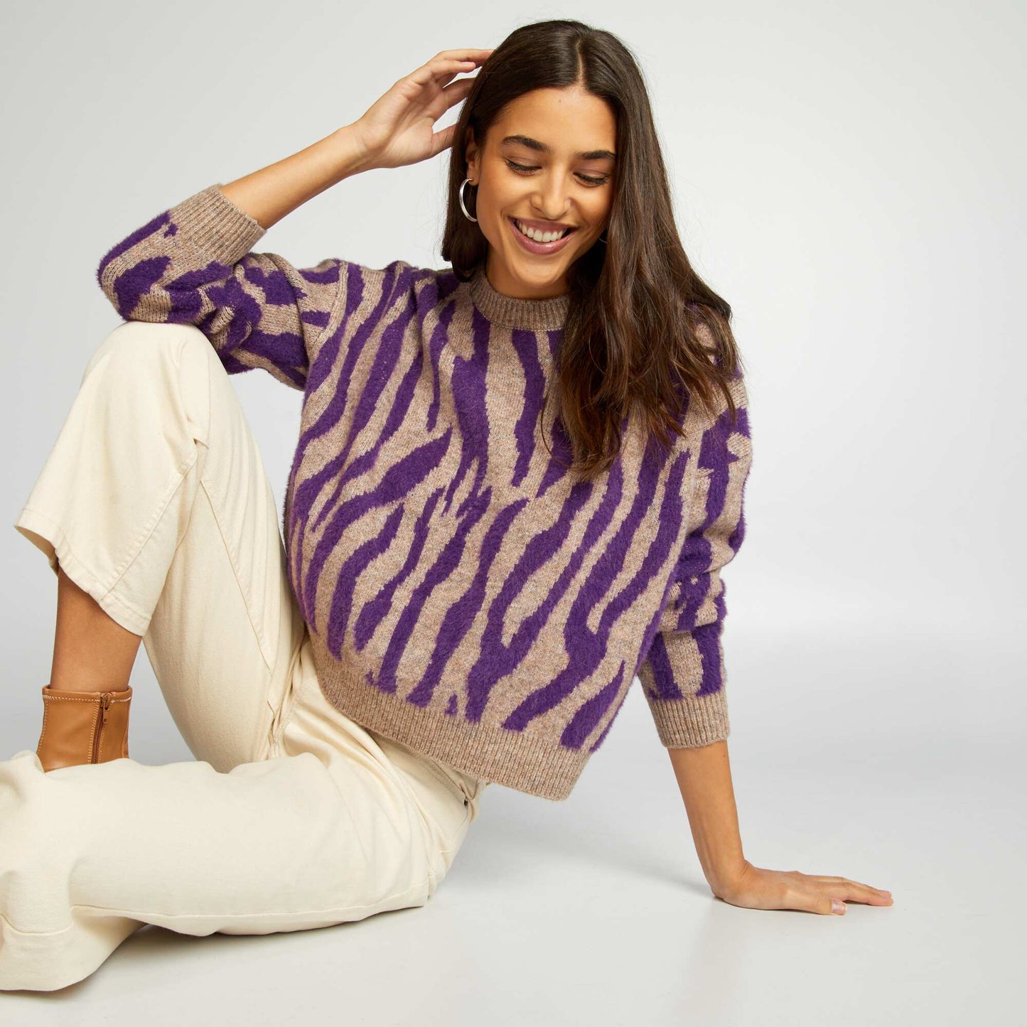 Pull en maille à motif 'zèbre' Violet/marron