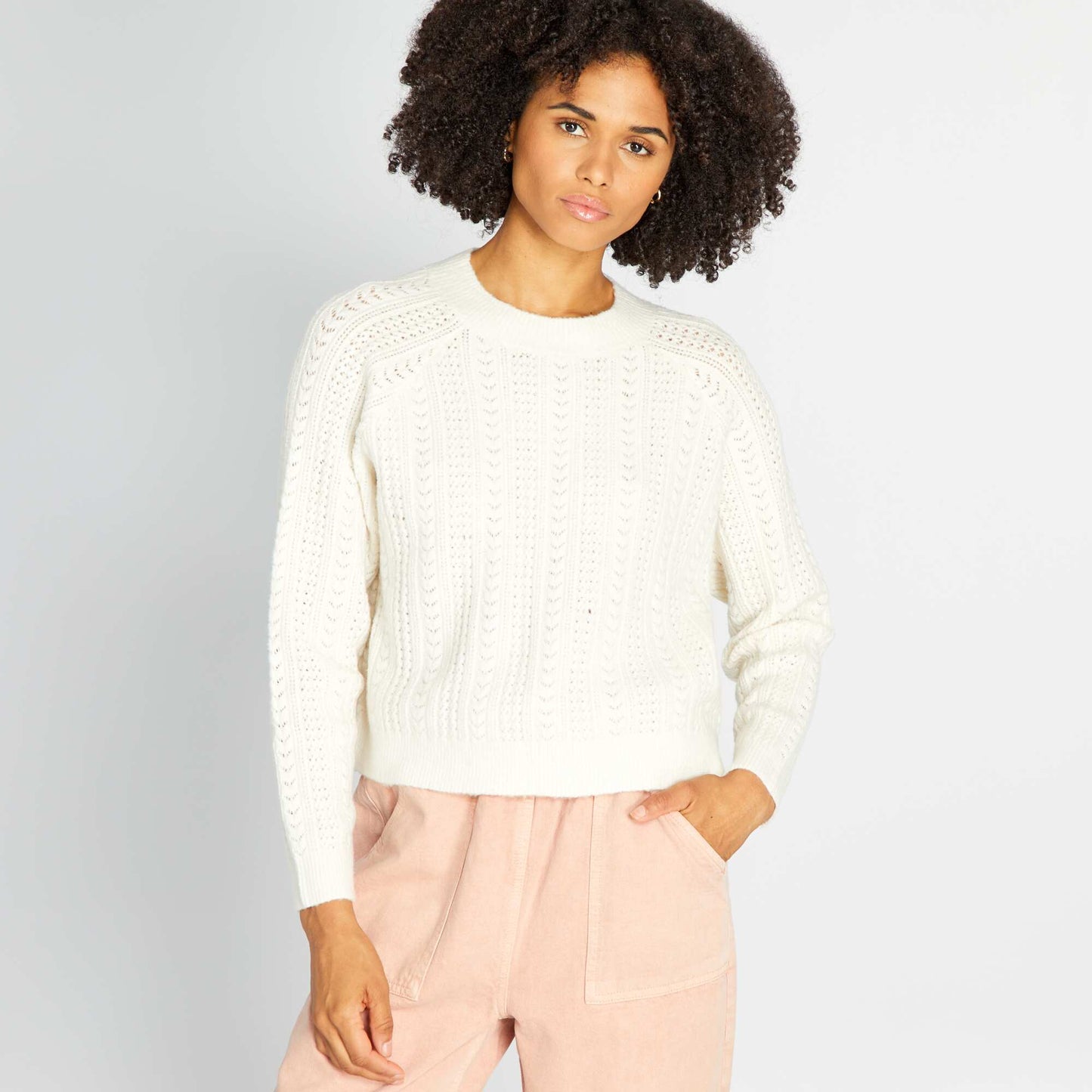 Pull en maille ajourée Blanc