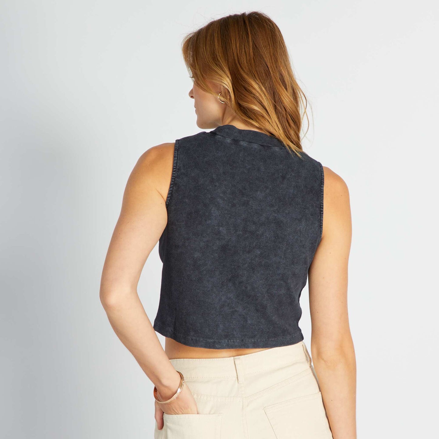 Débardeur côtelé crop top Noir