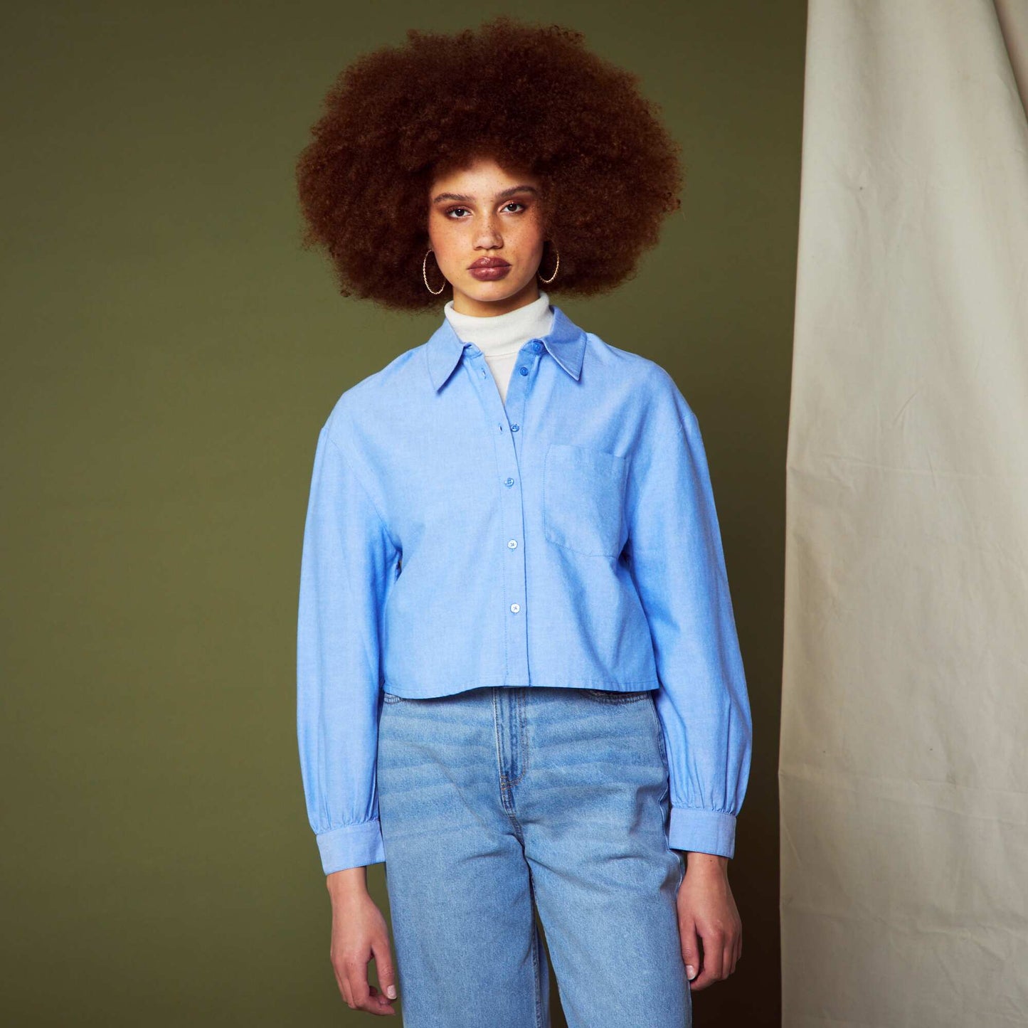 Chemise oxford cropped Bleu