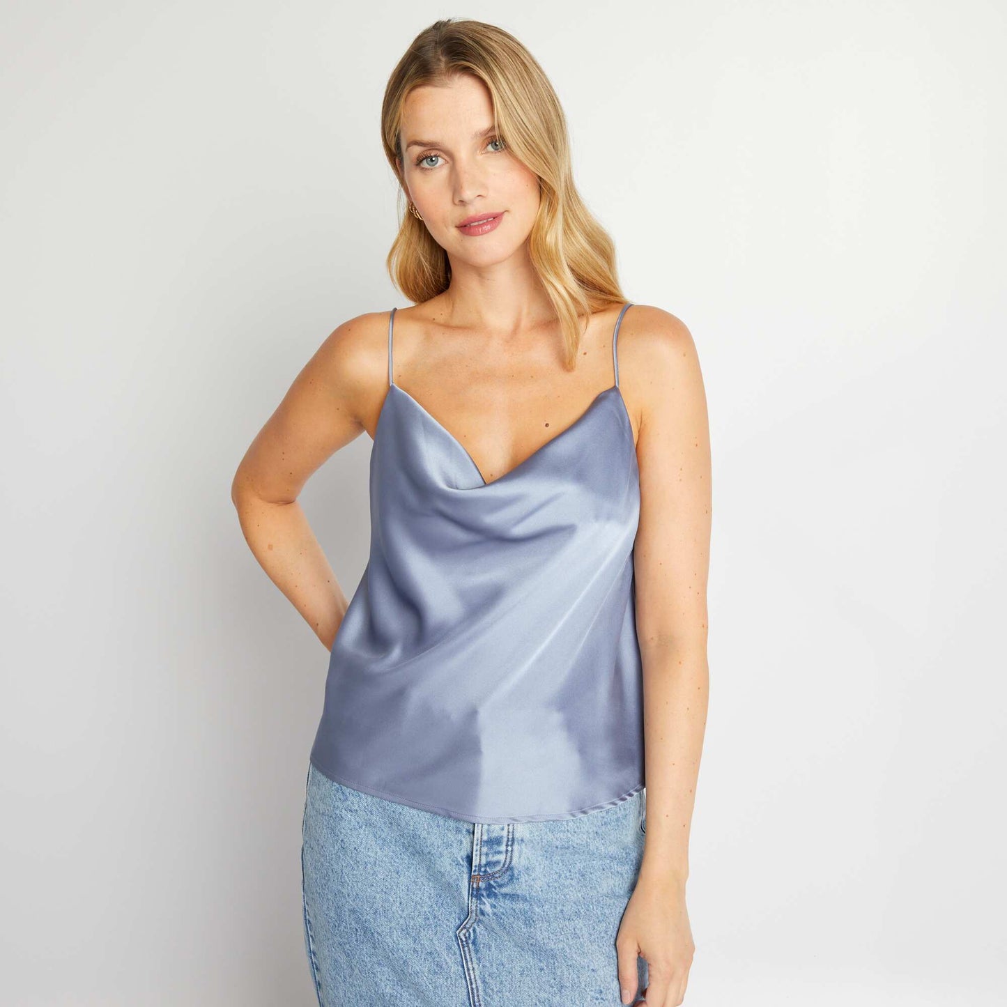 Top satiné Bleu