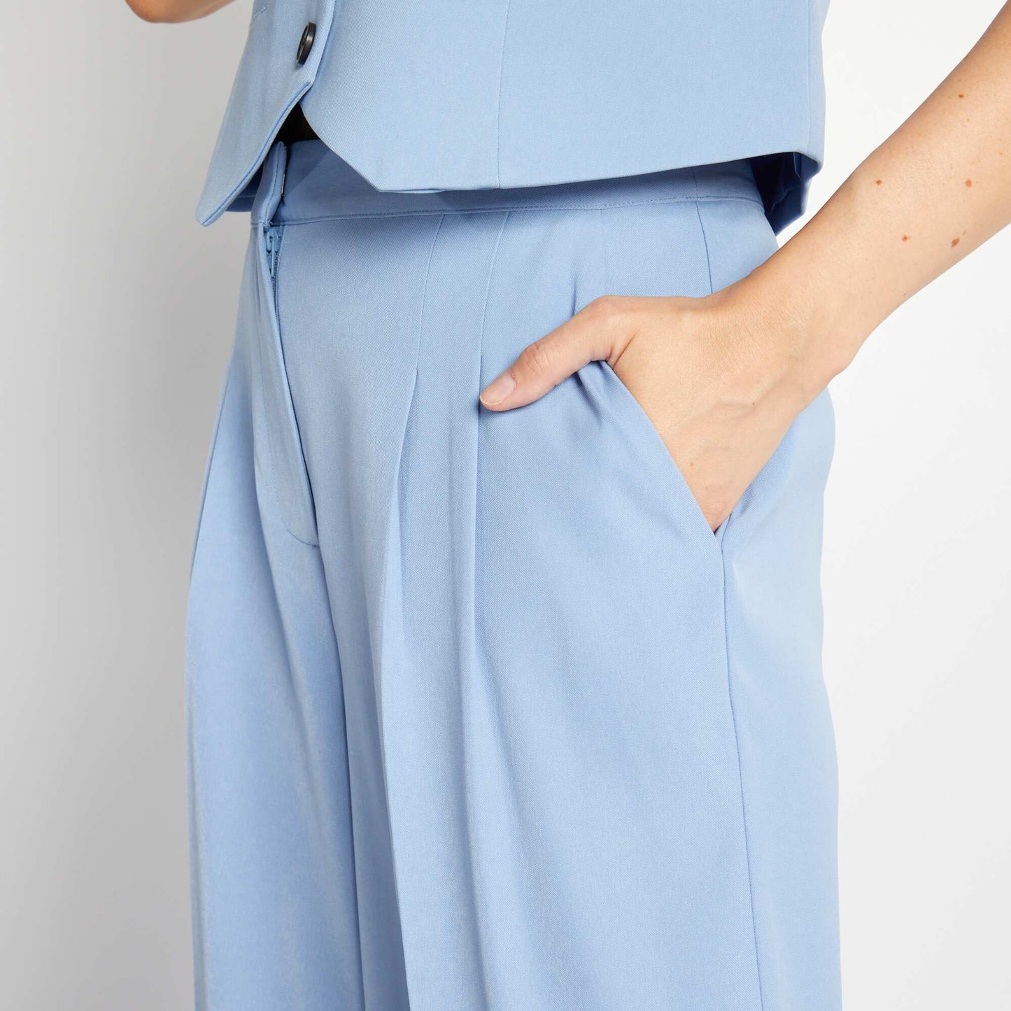 Pantalon wide leg à taille haute Bleu