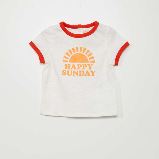 T-shirt manches courtes 'happy sunday' Blanc